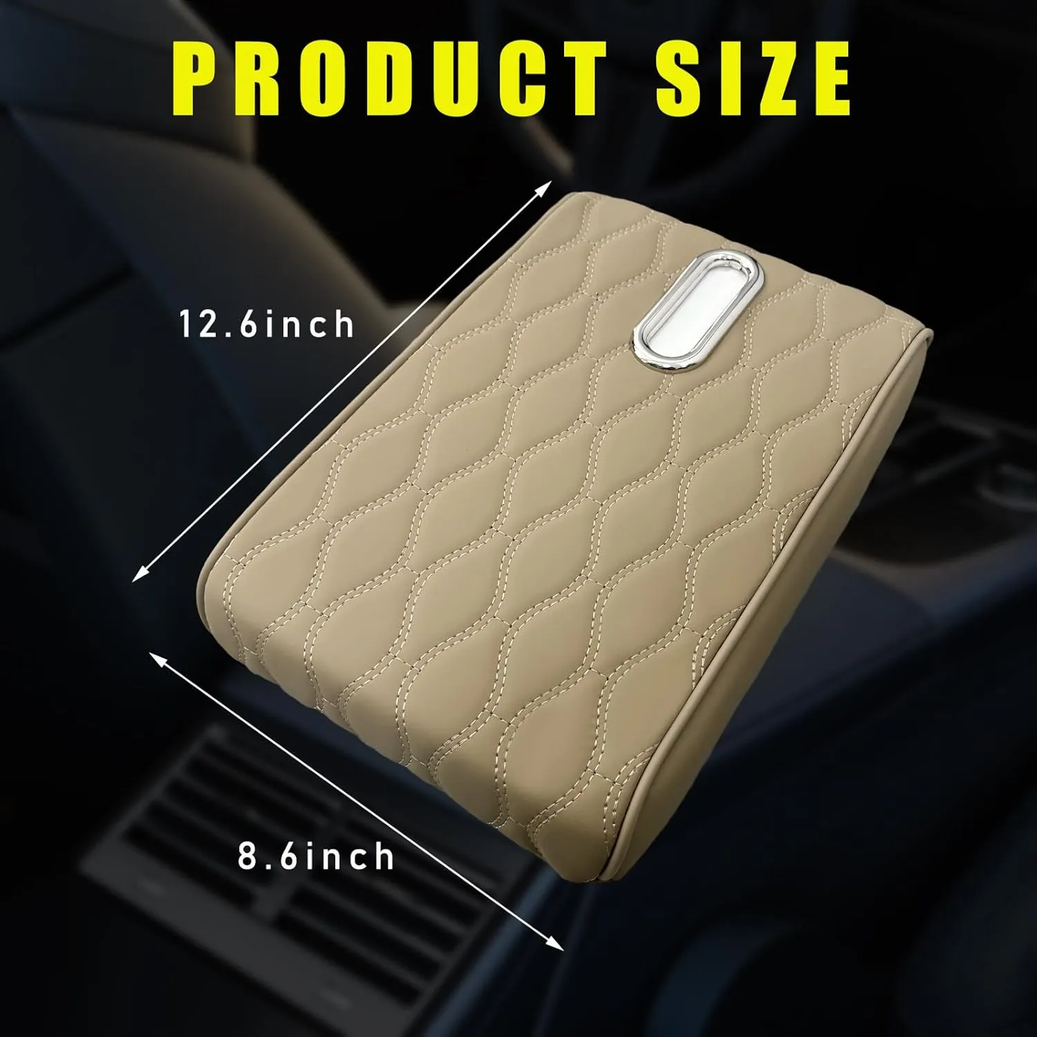 Car Center Console Cushion Pad, Universal Waterproof Leather Auto Armrest Seat Box Protector, Automotive Elbow Rest Box Cover with Soft Memory Foam, Car Accessories (Beige)
