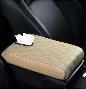 Car Center Console Cushion Pad, Universal Waterproof Leather Auto Armrest Seat Box Protector, Automotive Elbow Rest Box Cover with Soft Memory Foam, Car Accessories (Beige)
