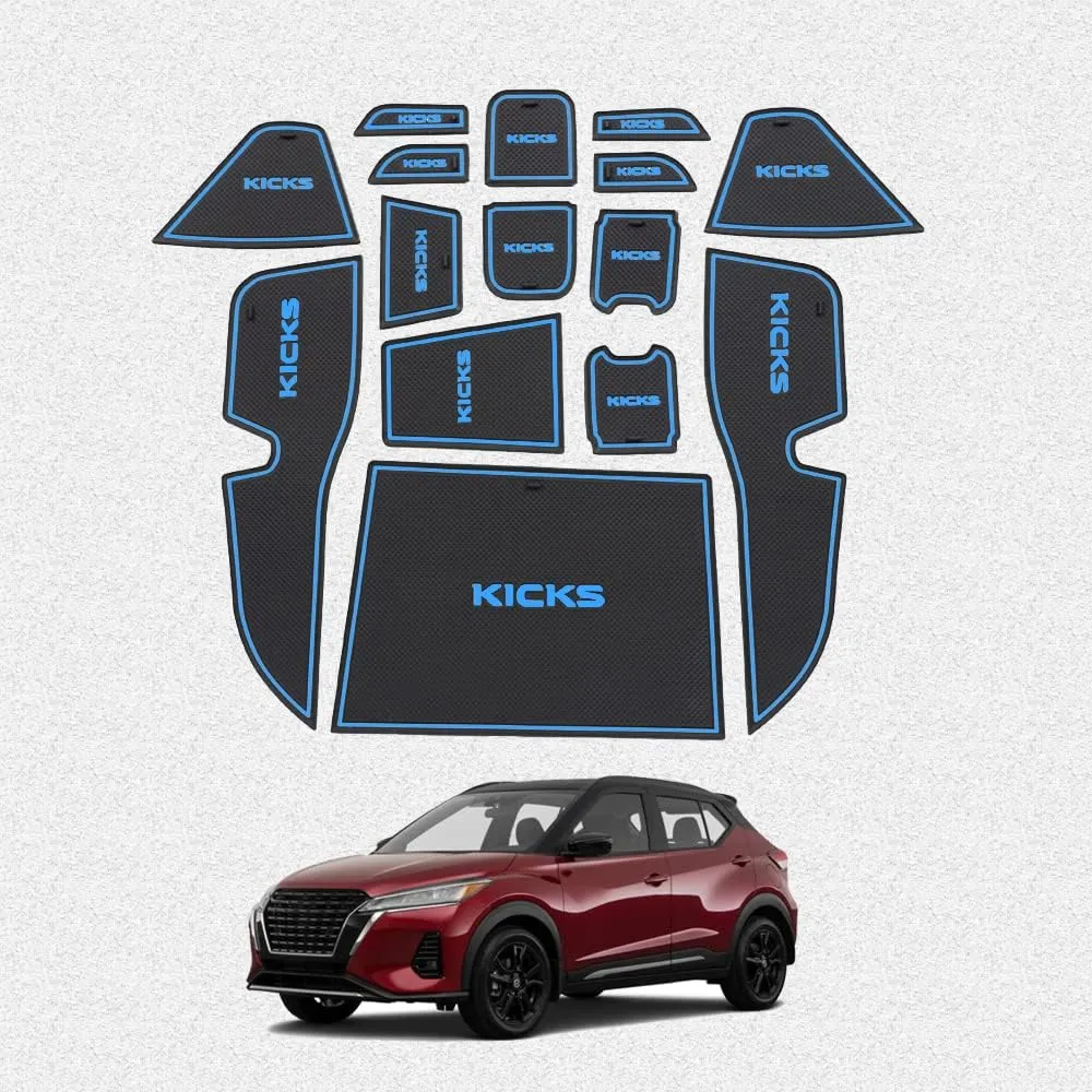 Car Interior Accessories Door Storage Mat,Gate Slot Mat,Coaster Mat Dust-Proof Anti-Slip Center Console Holder Cup 15 Pcs/Set(Blue) for Nissan Kicks(2021 2022 223)