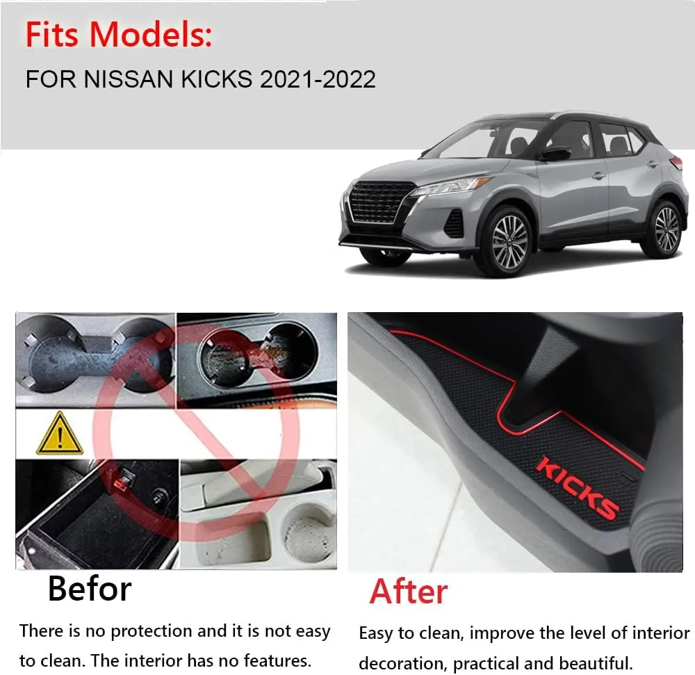 Car Interior Accessories Door Storage Mat,Gate Slot Mat,Coaster Mat Dust-Proof Anti-Slip Center Console Holder Cup 15 Pcs/Set(Blue) for Nissan Kicks(2021 2022 223)