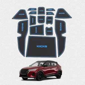 Car Interior Accessories Door Storage Mat,Gate Slot Mat,Coaster Mat Dust-Proof Anti-Slip Center Console Holder Cup 15 Pcs/Set(Blue) for Nissan Kicks(2021 2022 223)