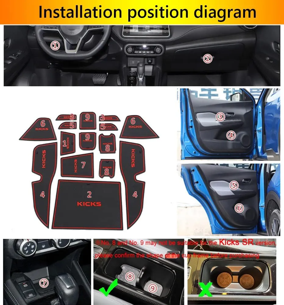 Car Interior Accessories Door Storage Mat,Gate Slot Mat,Coaster Mat Dust-Proof Anti-Slip Center Console Holder Cup 15 Pcs/Set(Blue) for Nissan Kicks(2021 2022 223)