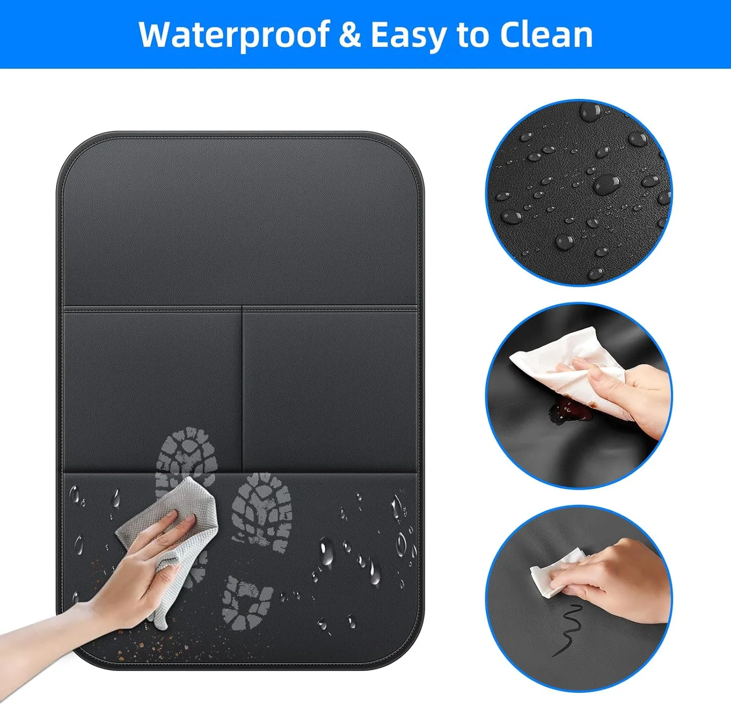 Car Kick Mats Back Seat Protector for Honda CRV CR-V SUV with 2 Pocket Storage Organizer, Waterproof Dirt Proof Faux Leather Back Seat Covers for Kids Automotive Accessories (1 Pair,Black)