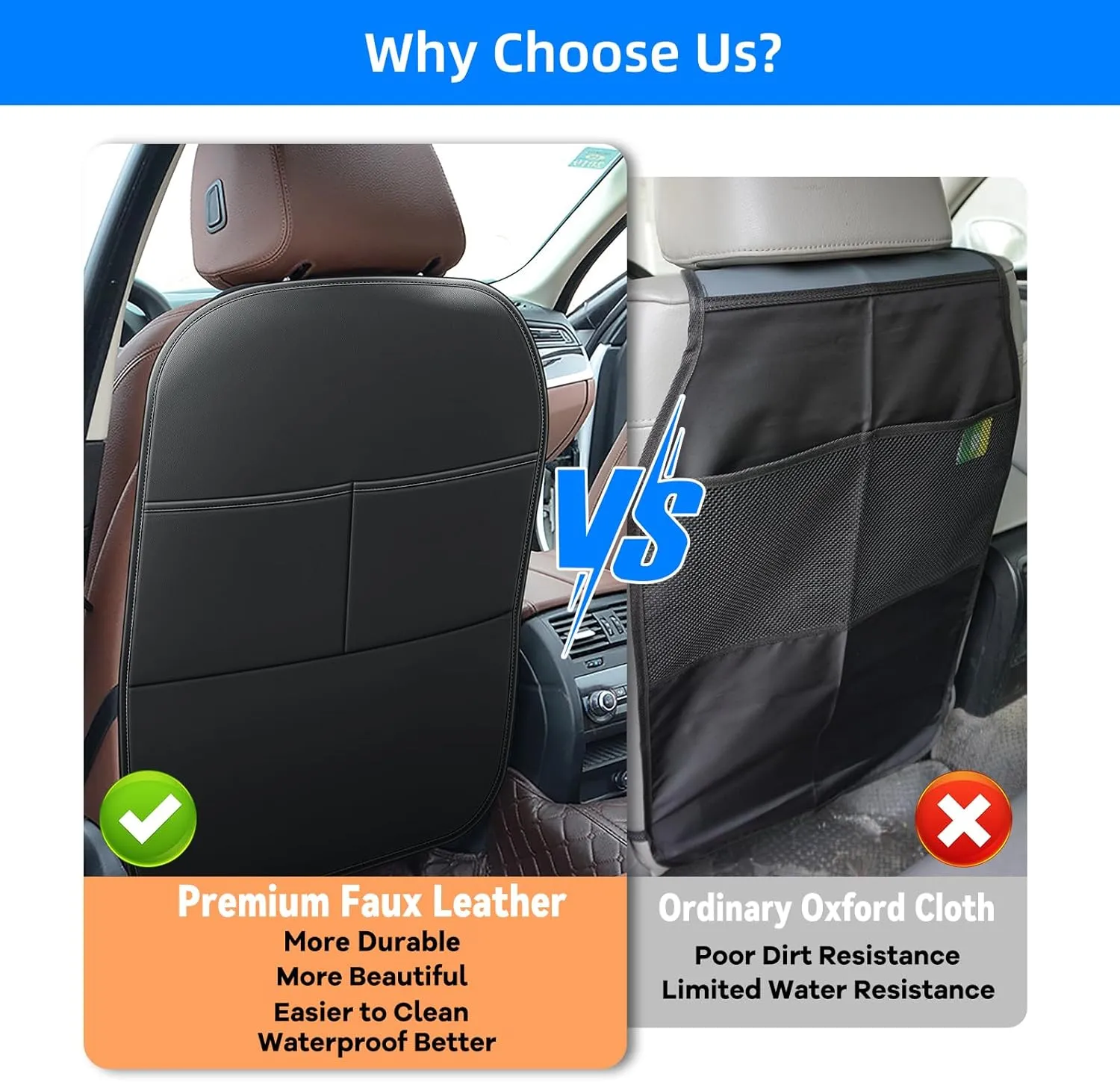 Car Kick Mats Back Seat Protector for Honda CRV CR-V SUV with 2 Pocket Storage Organizer, Waterproof Dirt Proof Faux Leather Back Seat Covers for Kids Automotive Accessories (1 Pair,Black)
