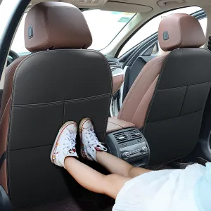Car Kick Mats Back Seat Protector for Honda CRV CR-V SUV with 2 Pocket Storage Organizer, Waterproof Dirt Proof Faux Leather Back Seat Covers for Kids Automotive Accessories (1 Pair,Black)