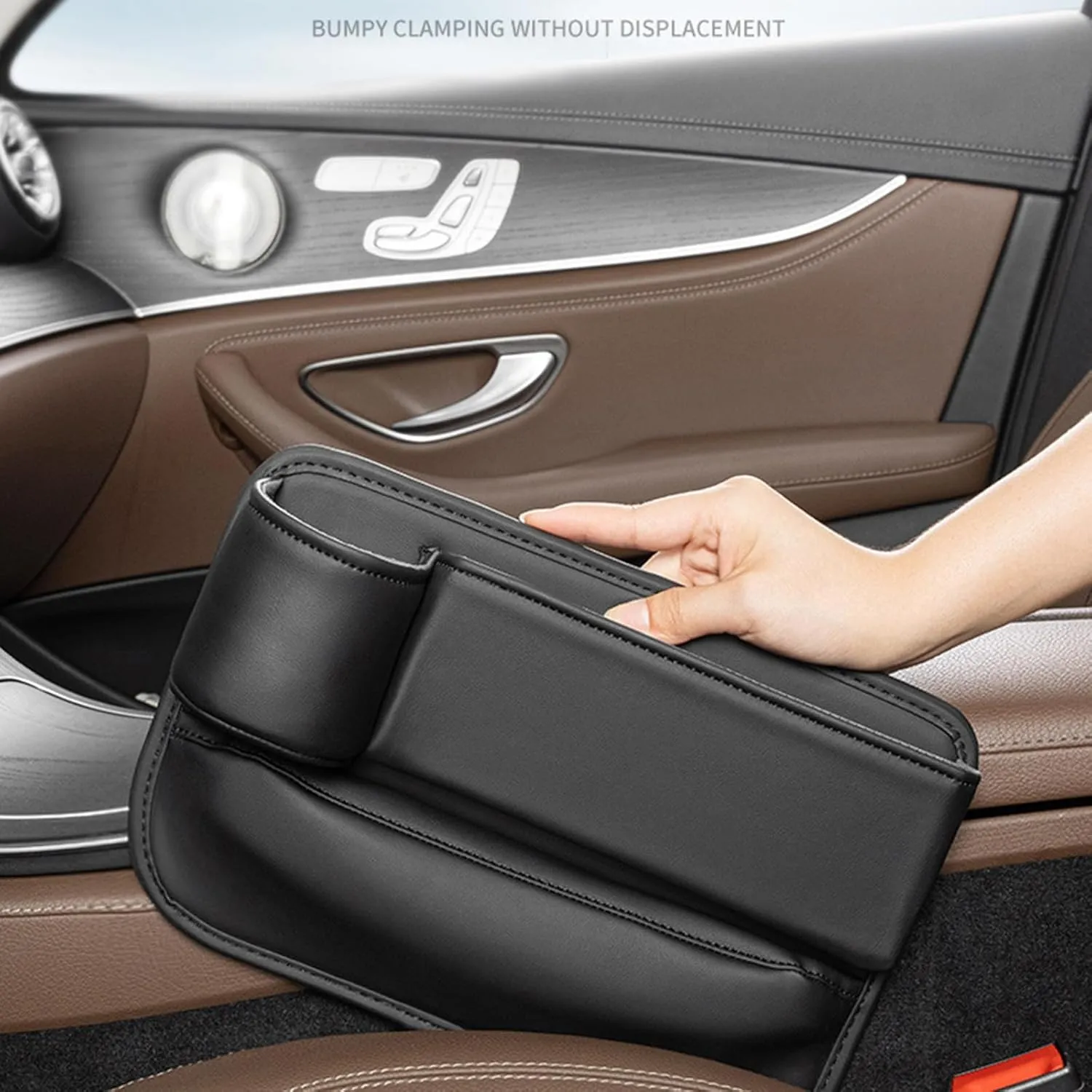 Car Leather Cup Holder Gap Bag,Seat Gap Storage Box,Adjustable Car Seat Storage Box,Leather Cup Holder Gap Bag with Cup Holder for Phones Glasses Keys Cards (Red,A)