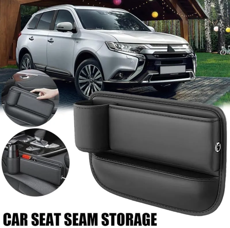 Car Leather Cup Holder Gap Bag,Seat Gap Storage Box,Adjustable Car Seat Storage Box,Leather Cup Holder Gap Bag with Cup Holder for Phones Glasses Keys Cards (Red,B)