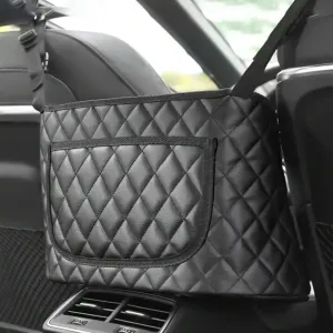 Car Purse Holder Between Seats Leather Purse Holder for Car, Car Net Pocket Handbag Holder Front Seat Back Organizer Large Capacity Bag Box Storage Interior Backseat Barrier for Kids Pet