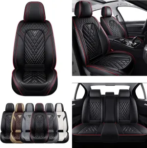 Car Seat Cover for Jaguar F-PACE 2017-2022,Premium Nappa Leather Waterproof Anti-Slip Sports Seat Cover,Airbag Compatible Easy to Install Seat Protector Full Set（Black&RED LINE）