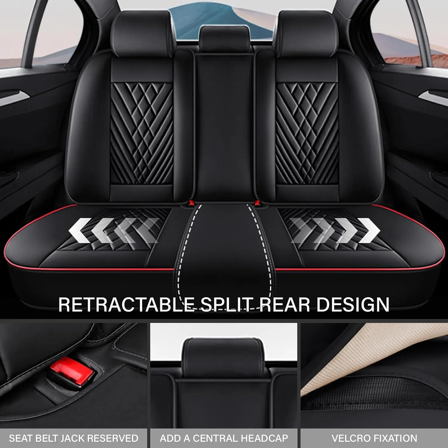 Car Seat Cover for Jaguar F-PACE 2017-2022,Premium Nappa Leather Waterproof Anti-Slip Sports Seat Cover,Airbag Compatible Easy to Install Seat Protector Full Set（Black&RED LINE）