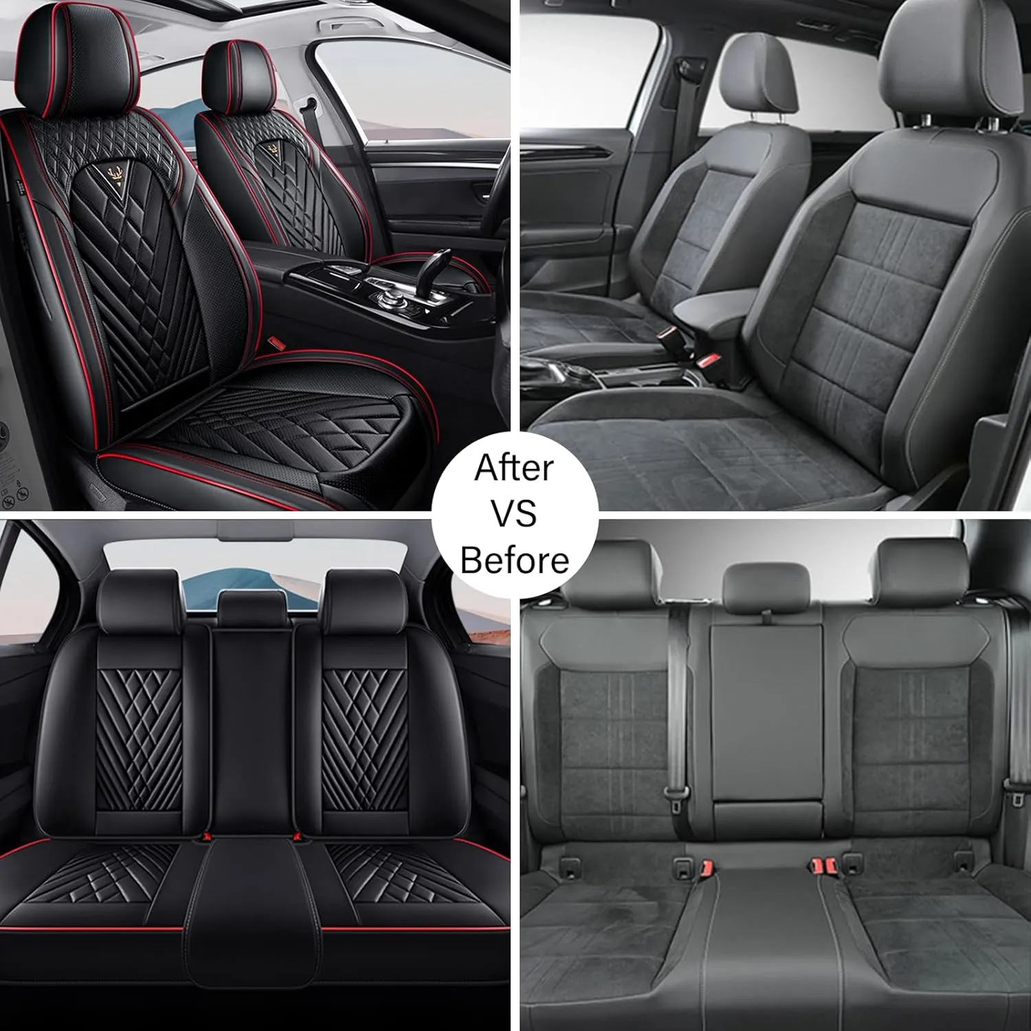 Car Seat Cover for Jaguar F-PACE 2017-2022,Premium Nappa Leather Waterproof Anti-Slip Sports Seat Cover,Airbag Compatible Easy to Install Seat Protector Full Set（Black&RED LINE）