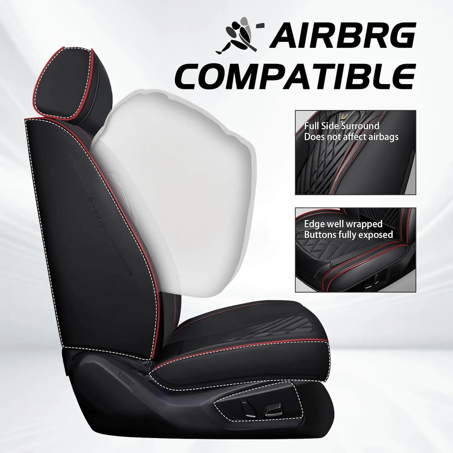 Car Seat Cover for Jaguar F-PACE 2017-2022,Premium Nappa Leather Waterproof Anti-Slip Sports Seat Cover,Airbag Compatible Easy to Install Seat Protector Full Set（Black&RED LINE）