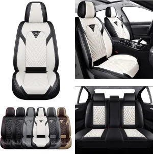 Car Seat Cover for Jaguar F-PACE 2017-2022,Premium Nappa Leather Waterproof Anti-Slip Sports Seat Cover,Airbag Compatible Easy to Install Seat Protector Full Set（Black&White）