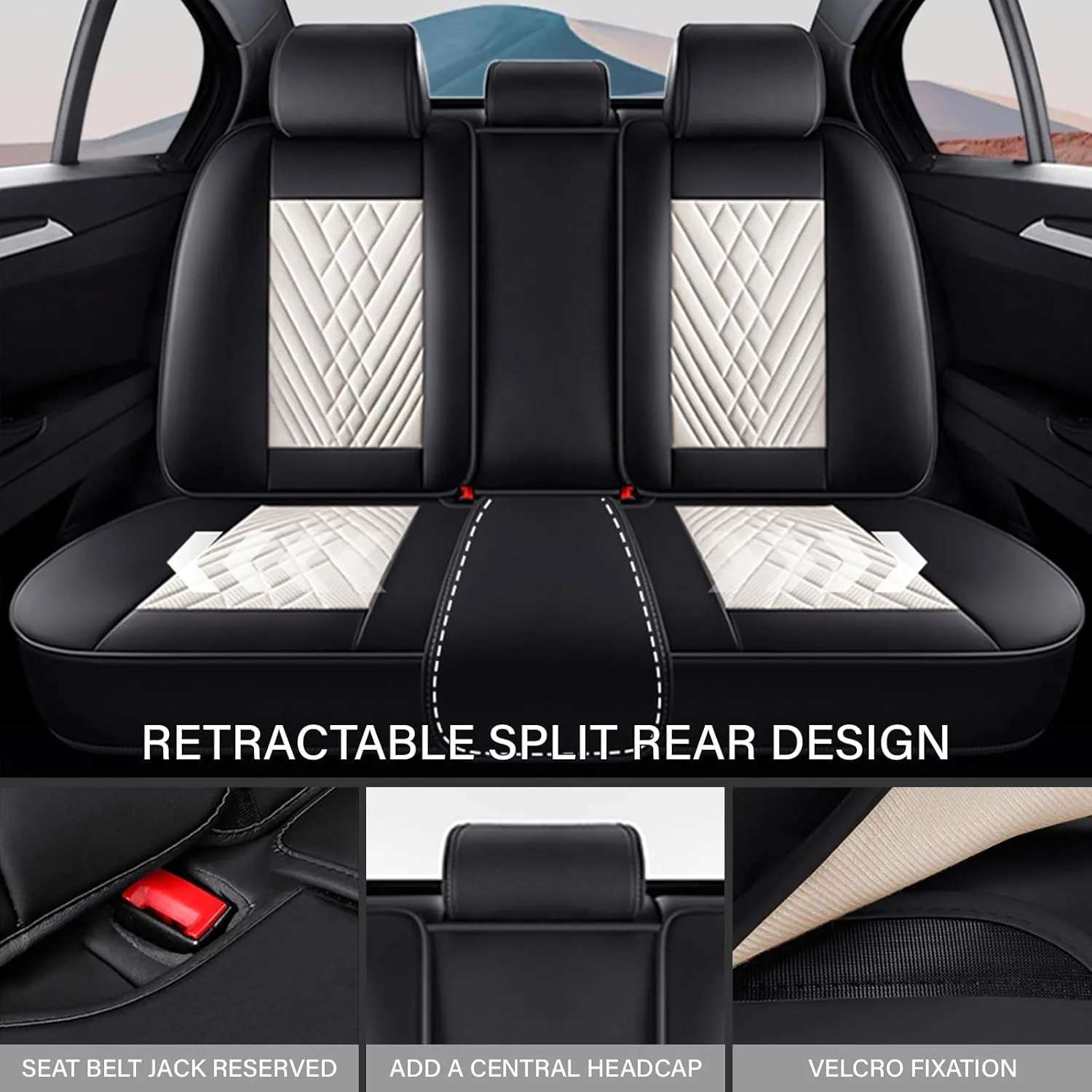 Car Seat Cover for Jaguar F-PACE 2017-2022,Premium Nappa Leather Waterproof Anti-Slip Sports Seat Cover,Airbag Compatible Easy to Install Seat Protector Full Set（Black&White）