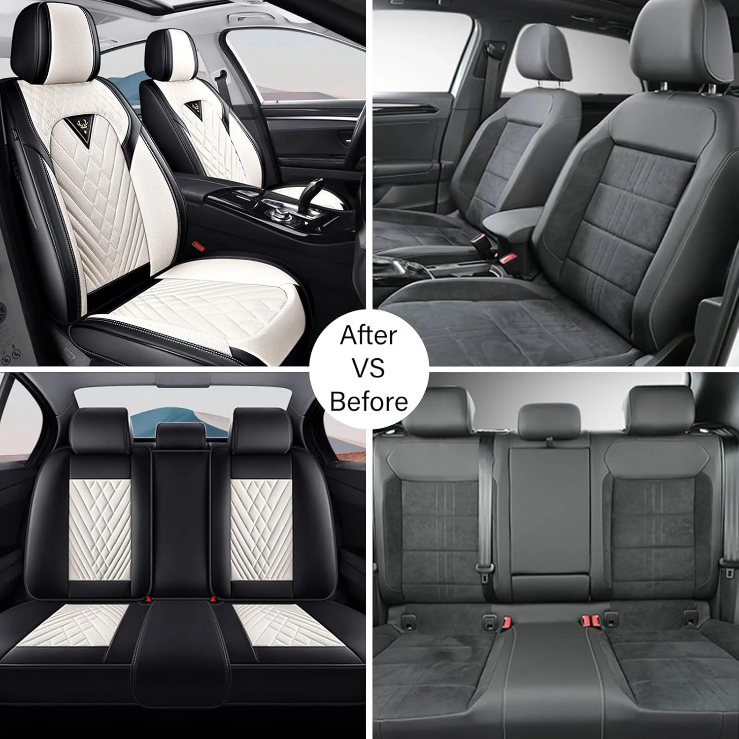 Car Seat Cover for Jaguar F-PACE 2017-2022,Premium Nappa Leather Waterproof Anti-Slip Sports Seat Cover,Airbag Compatible Easy to Install Seat Protector Full Set（Black&White）