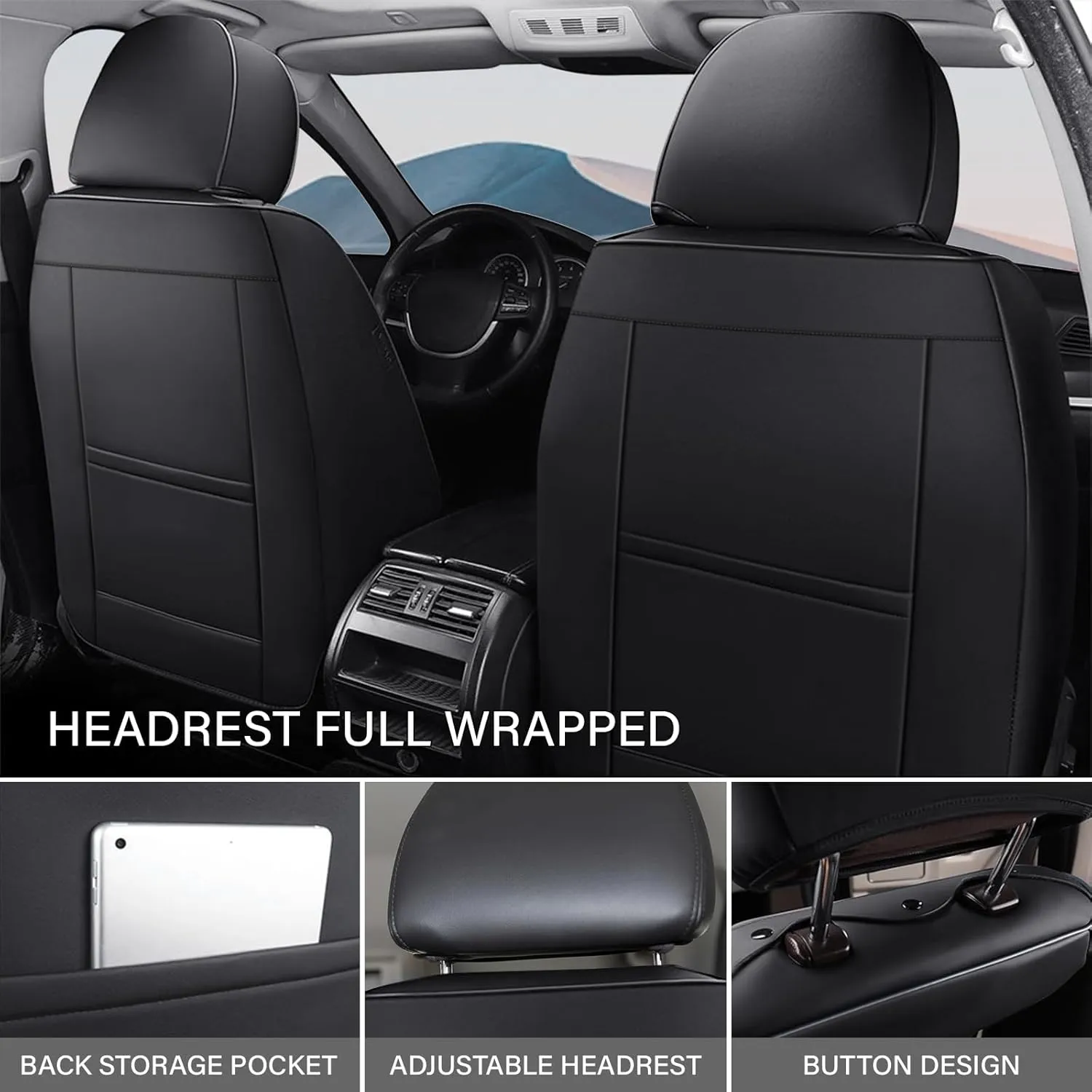Car Seat Cover for Jaguar F-PACE 2017-2022,Premium Nappa Leather Waterproof Anti-Slip Sports Seat Cover,Airbag Compatible Easy to Install Seat Protector Full Set（Black&White）