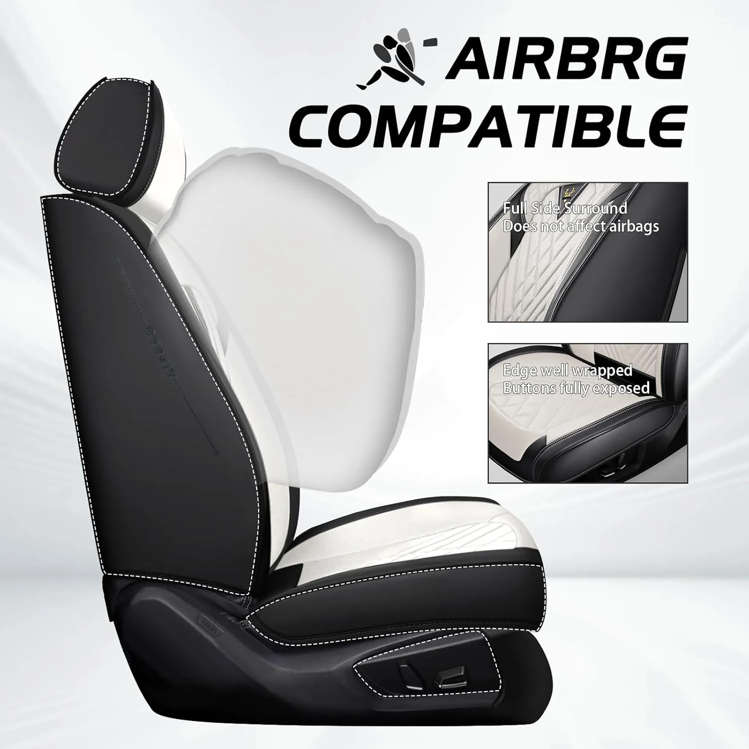 Car Seat Cover for Jaguar F-PACE 2017-2022,Premium Nappa Leather Waterproof Anti-Slip Sports Seat Cover,Airbag Compatible Easy to Install Seat Protector Full Set（Black&White）