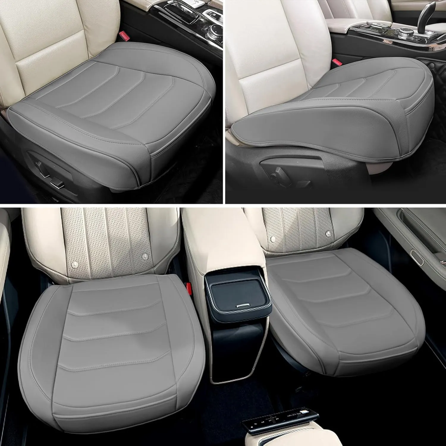 Car Seat Cover for Luxury & Comfort - PU Leather, Anti-Slip, Full Wrap Protection with Storage Pocket for Bottom Cushion - Universal Fit for 95% of Vehicles (Gray,2 Piece)