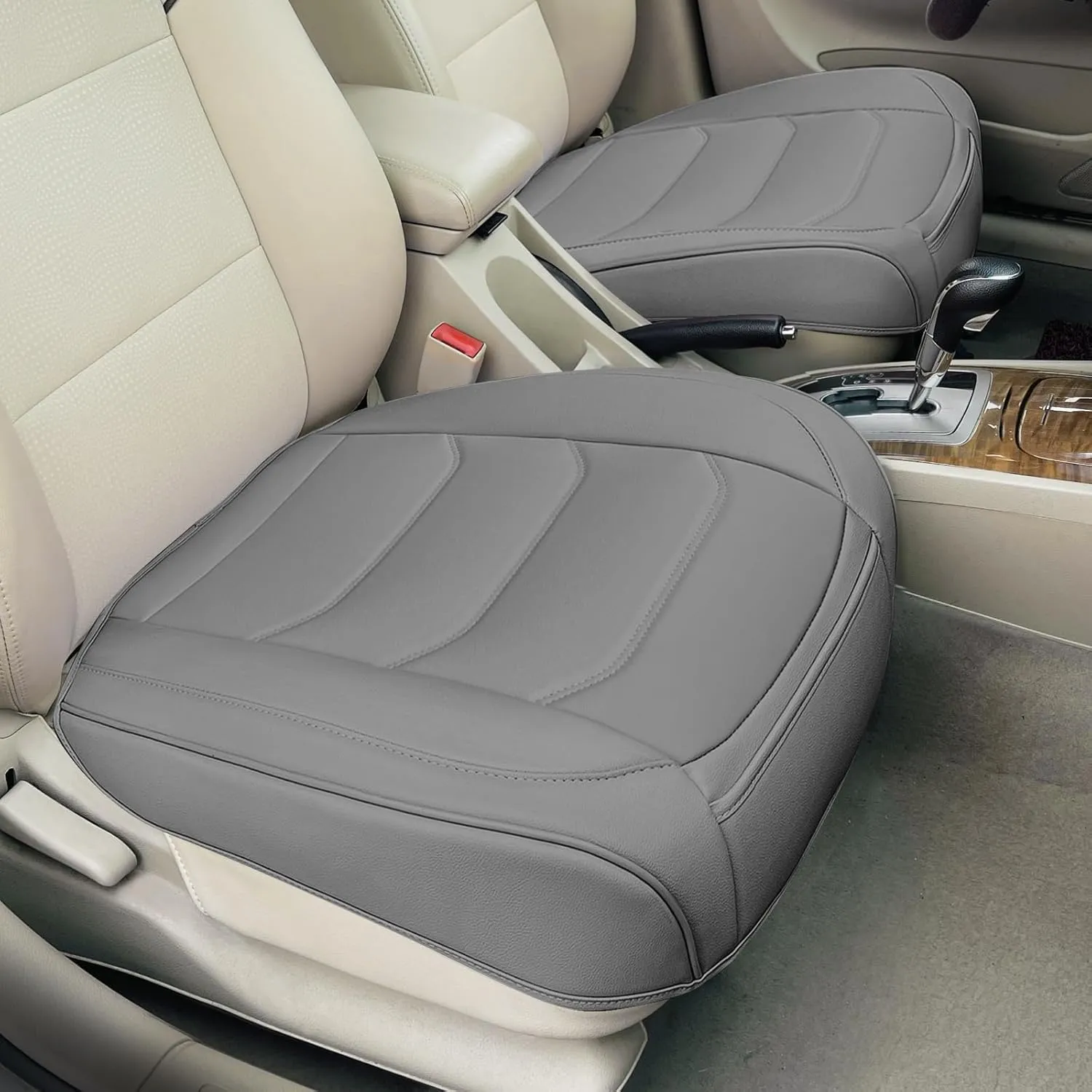 Car Seat Cover for Luxury & Comfort - PU Leather, Anti-Slip, Full Wrap Protection with Storage Pocket for Bottom Cushion - Universal Fit for 95% of Vehicles (Gray,2 Piece)