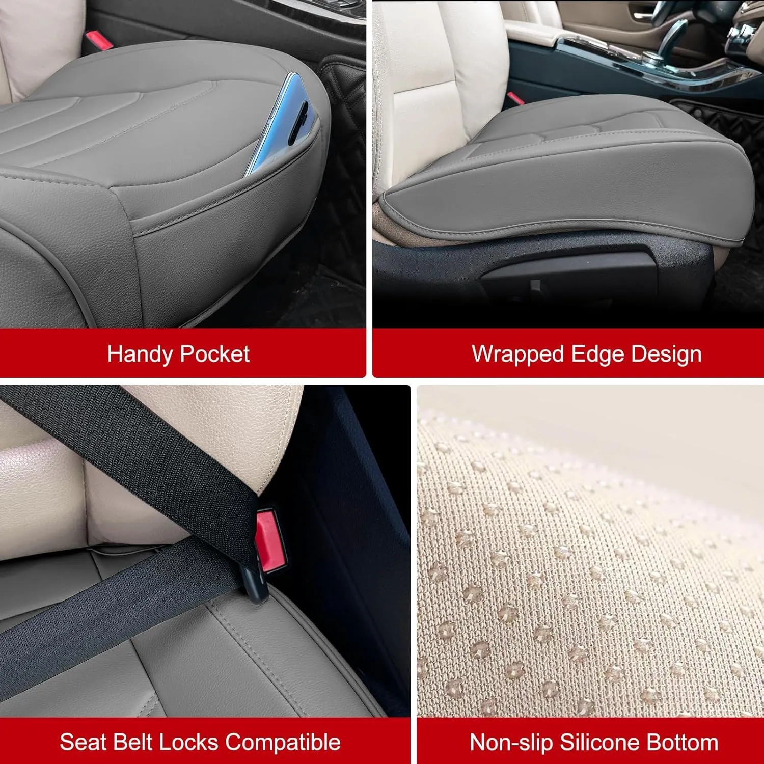 Car Seat Cover for Luxury & Comfort - PU Leather, Anti-Slip, Full Wrap Protection with Storage Pocket for Bottom Cushion - Universal Fit for 95% of Vehicles (Gray,2 Piece)