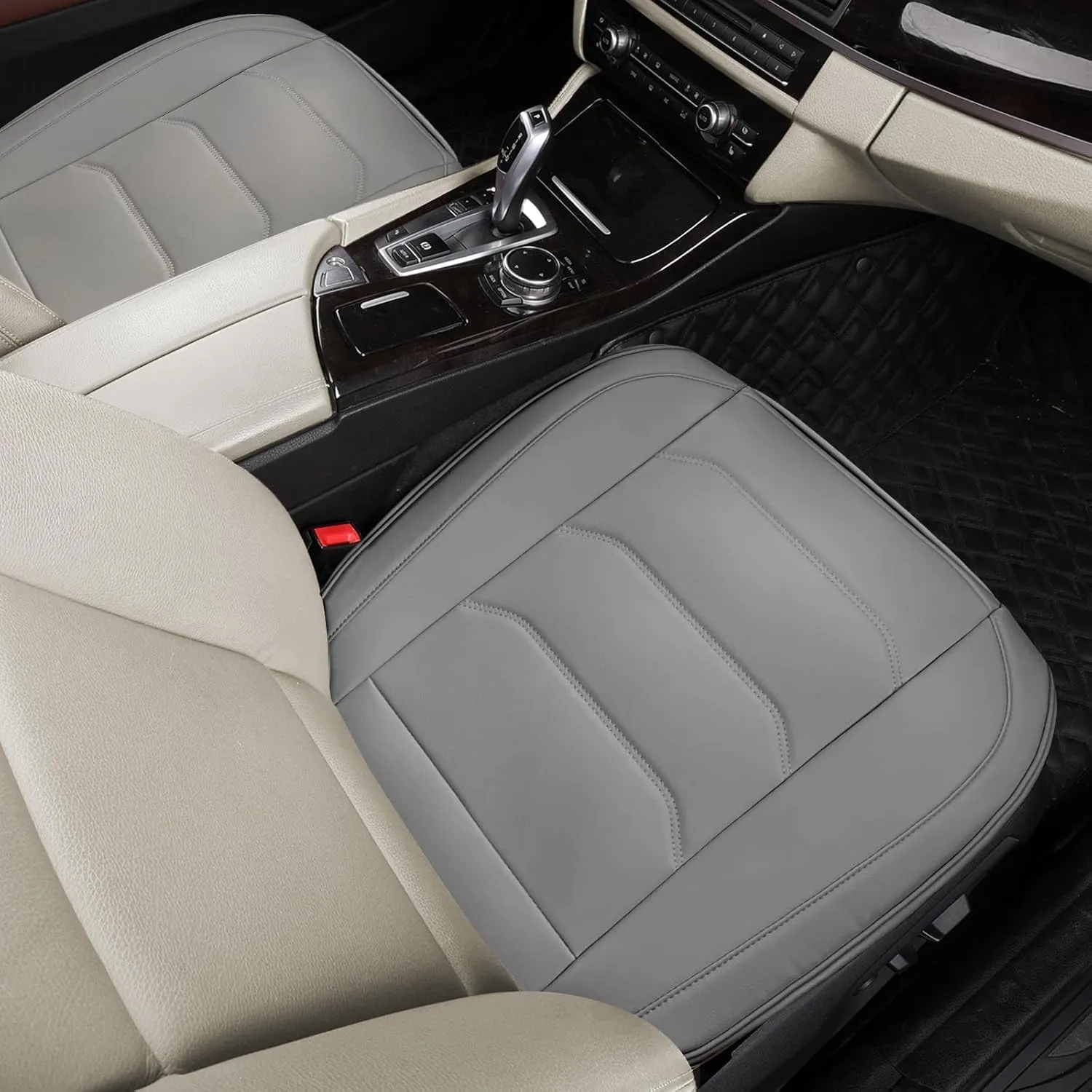 Car Seat Cover for Luxury & Comfort - PU Leather, Anti-Slip, Full Wrap Protection with Storage Pocket for Bottom Cushion - Universal Fit for 95% of Vehicles (Gray,2 Piece)