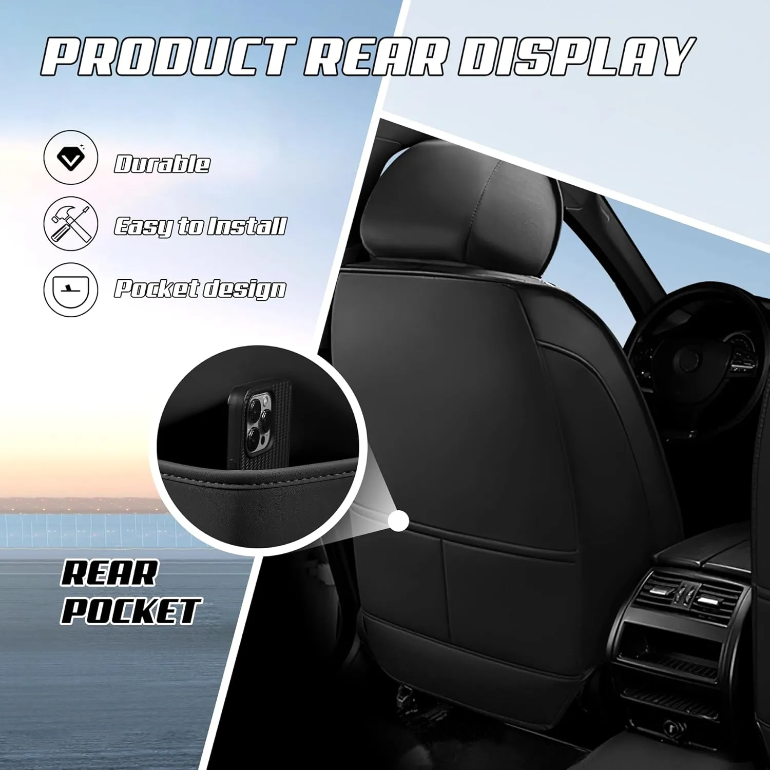 Car Seat Covers Fit for Fiat 2000-2025, Stylish Sport Seat Covers, Waterproof Wear-Resistant Premium Nappa Leather Car Seat Covers.(2 Pcs Front/Black)