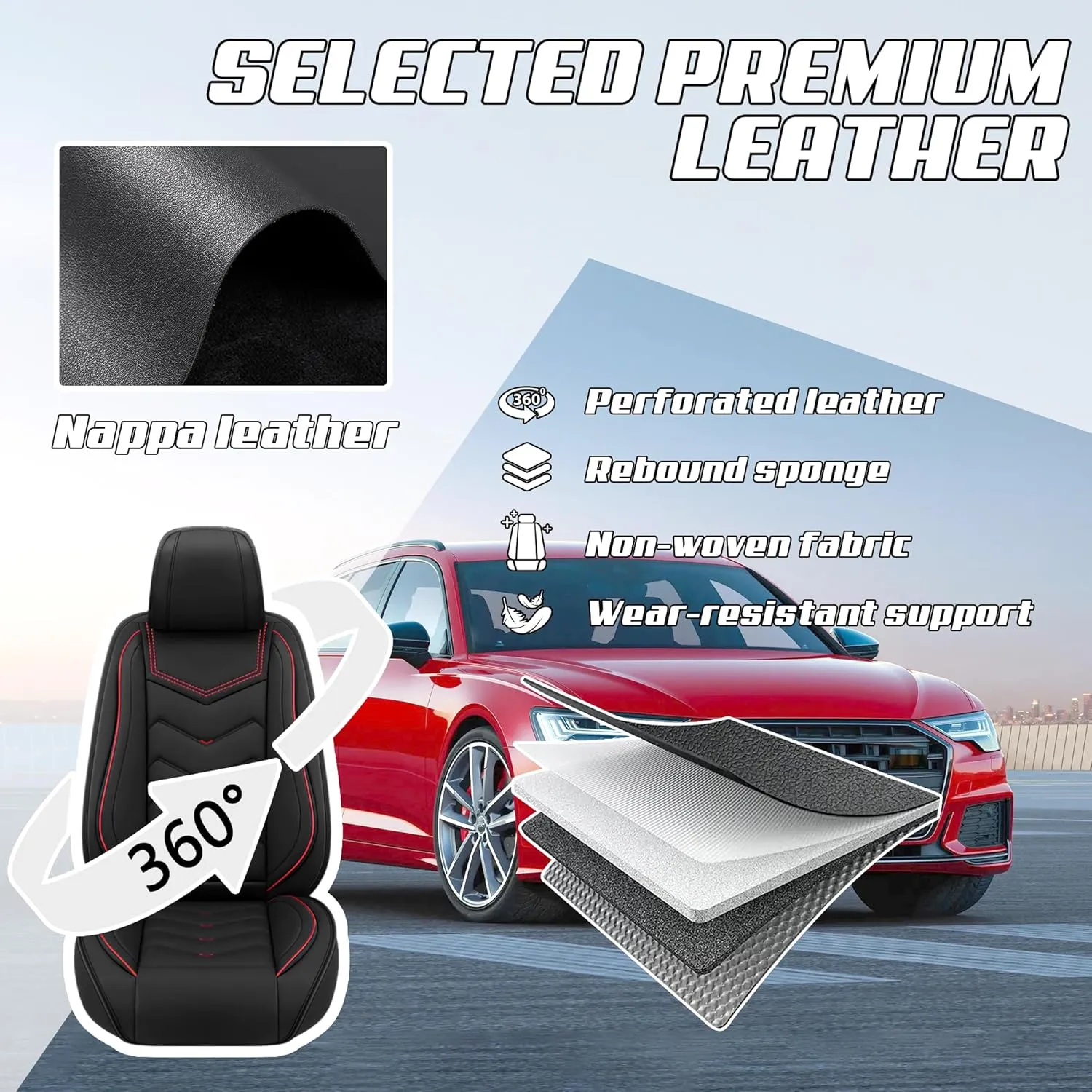 Car Seat Covers Fit for Fiat 2000-2025, Stylish Sport Seat Covers, Waterproof Wear-Resistant Premium Nappa Leather Car Seat Covers.(2 Pcs Front/Black)