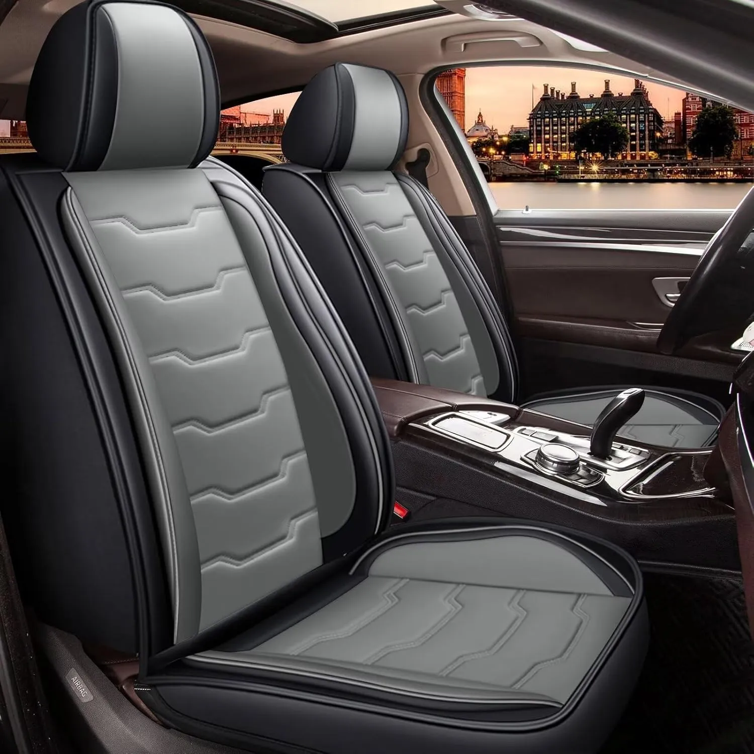 Car Seat Covers Fit for Ford Edge 2007-2023 2024 2025 Seat Covers Full Set 5 Seats Waterproof Faux Leather Compatible Airbag Automotive Cushion Protector(5 Seats, Black&Grey)