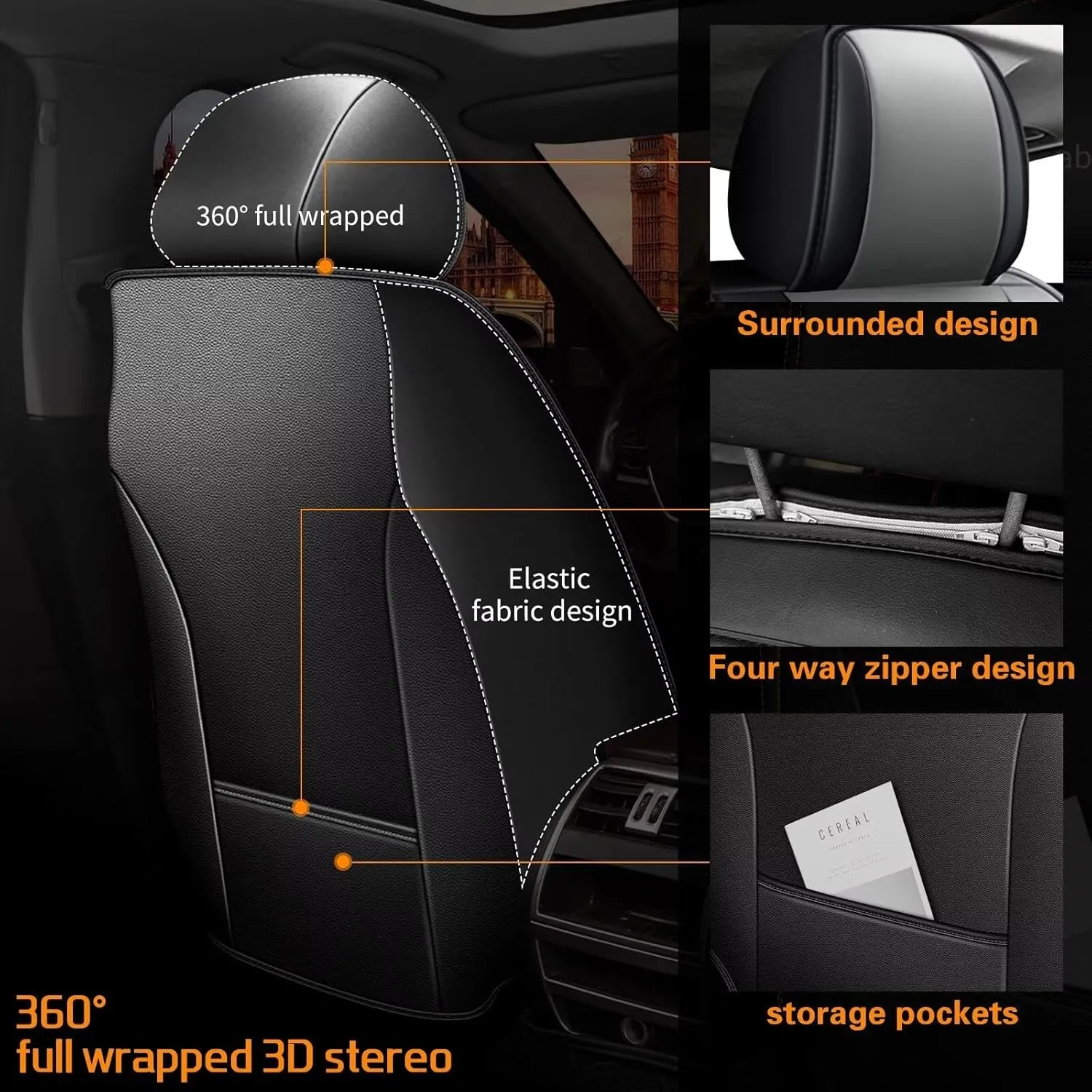 Car Seat Covers Fit for Ford Edge 2007-2023 2024 2025 Seat Covers Full Set 5 Seats Waterproof Faux Leather Compatible Airbag Automotive Cushion Protector(5 Seats, Black&Grey)