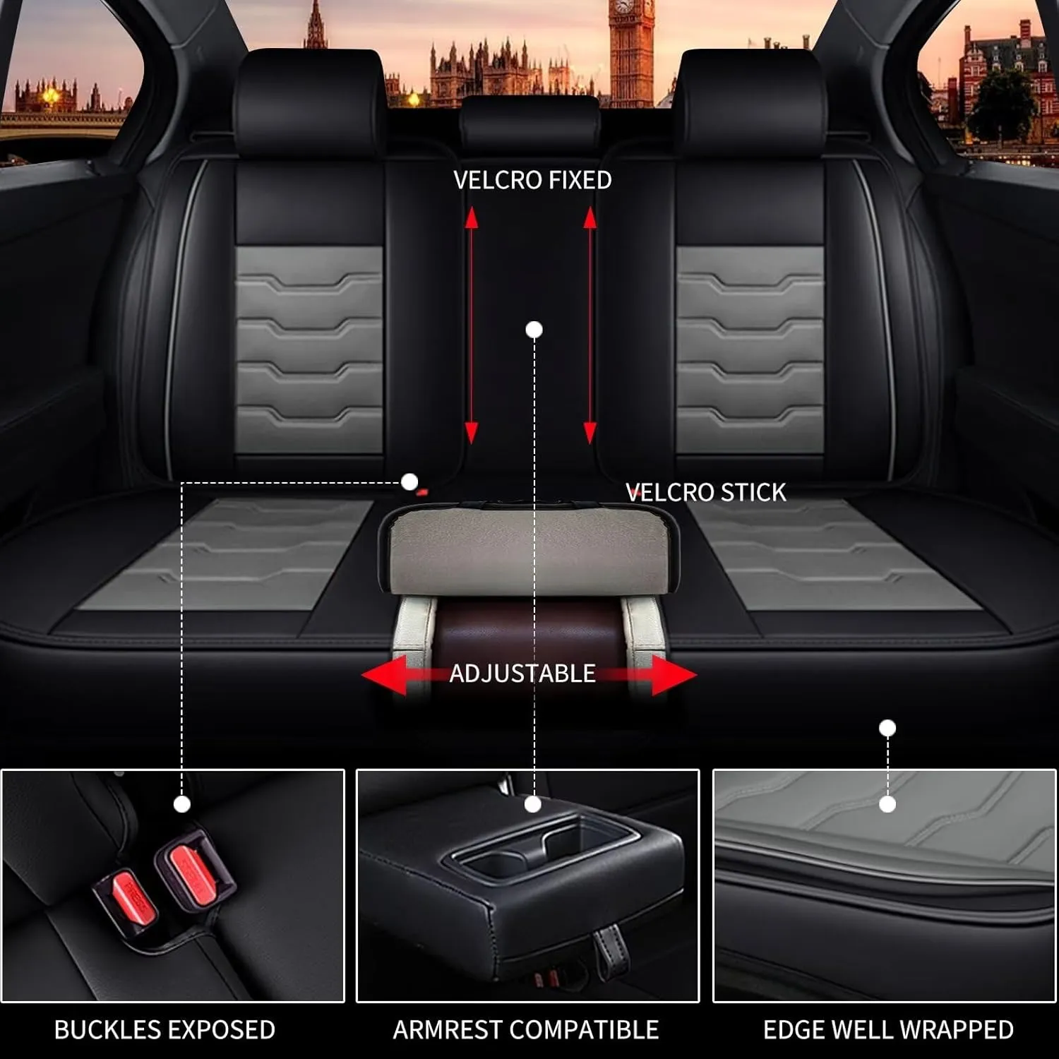 Car Seat Covers Fit for Ford Edge 2007-2023 2024 2025 Seat Covers Full Set 5 Seats Waterproof Faux Leather Compatible Airbag Automotive Cushion Protector(5 Seats, Black&Grey)