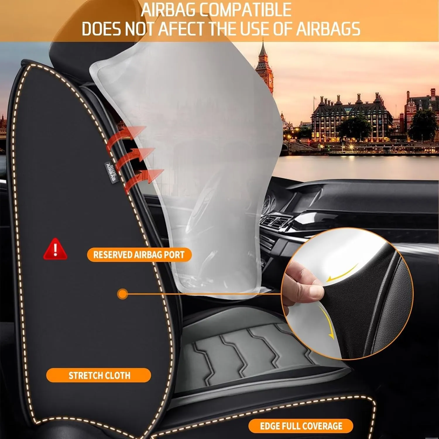 Car Seat Covers Fit for Ford Edge 2007-2023 2024 2025 Seat Covers Full Set 5 Seats Waterproof Faux Leather Compatible Airbag Automotive Cushion Protector(5 Seats, Black&Grey)