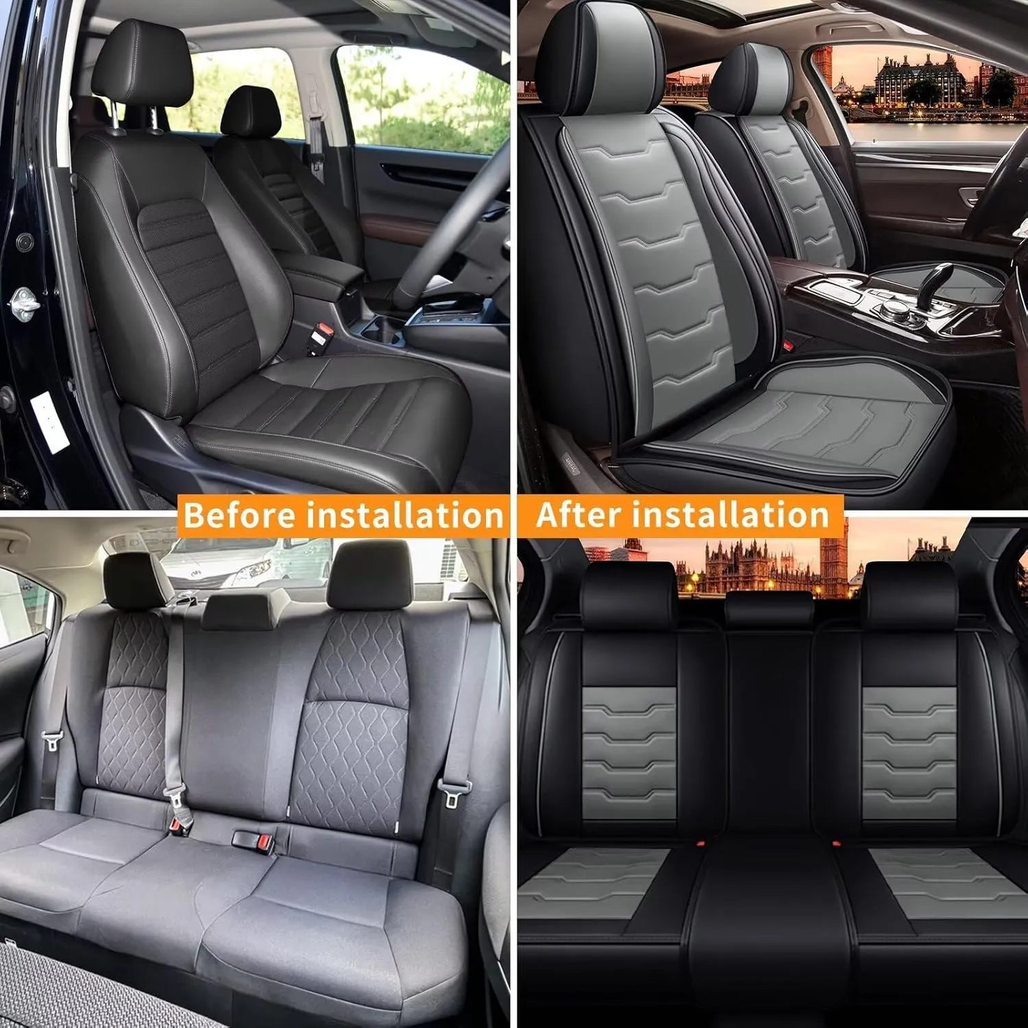 Car Seat Covers Fit for Ford Edge 2007-2023 2024 2025 Seat Covers Full Set 5 Seats Waterproof Faux Leather Compatible Airbag Automotive Cushion Protector(5 Seats, Black&Grey)