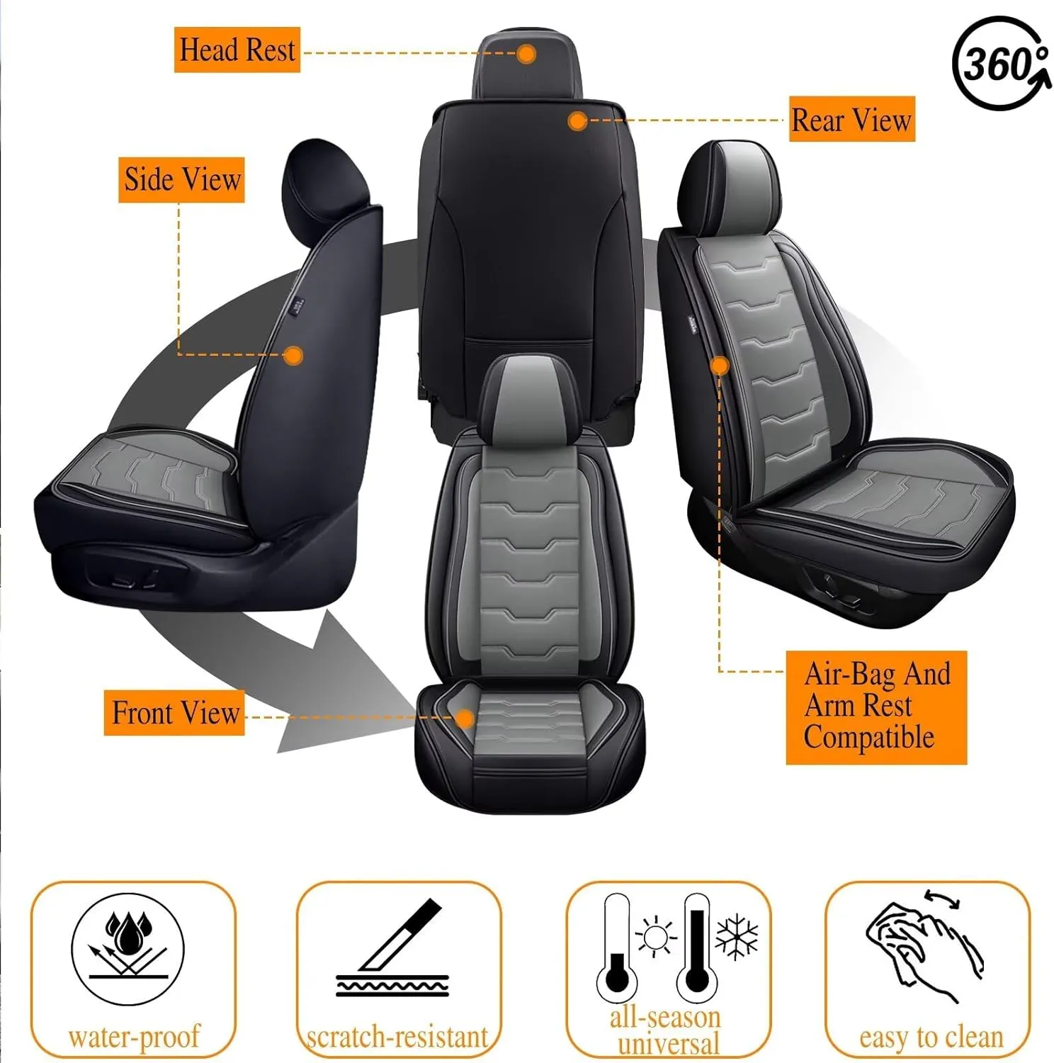 Car Seat Covers Fit for Ford Edge 2007-2023 2024 2025 Seat Covers Full Set 5 Seats Waterproof Faux Leather Compatible Airbag Automotive Cushion Protector(5 Seats, Black&Grey)