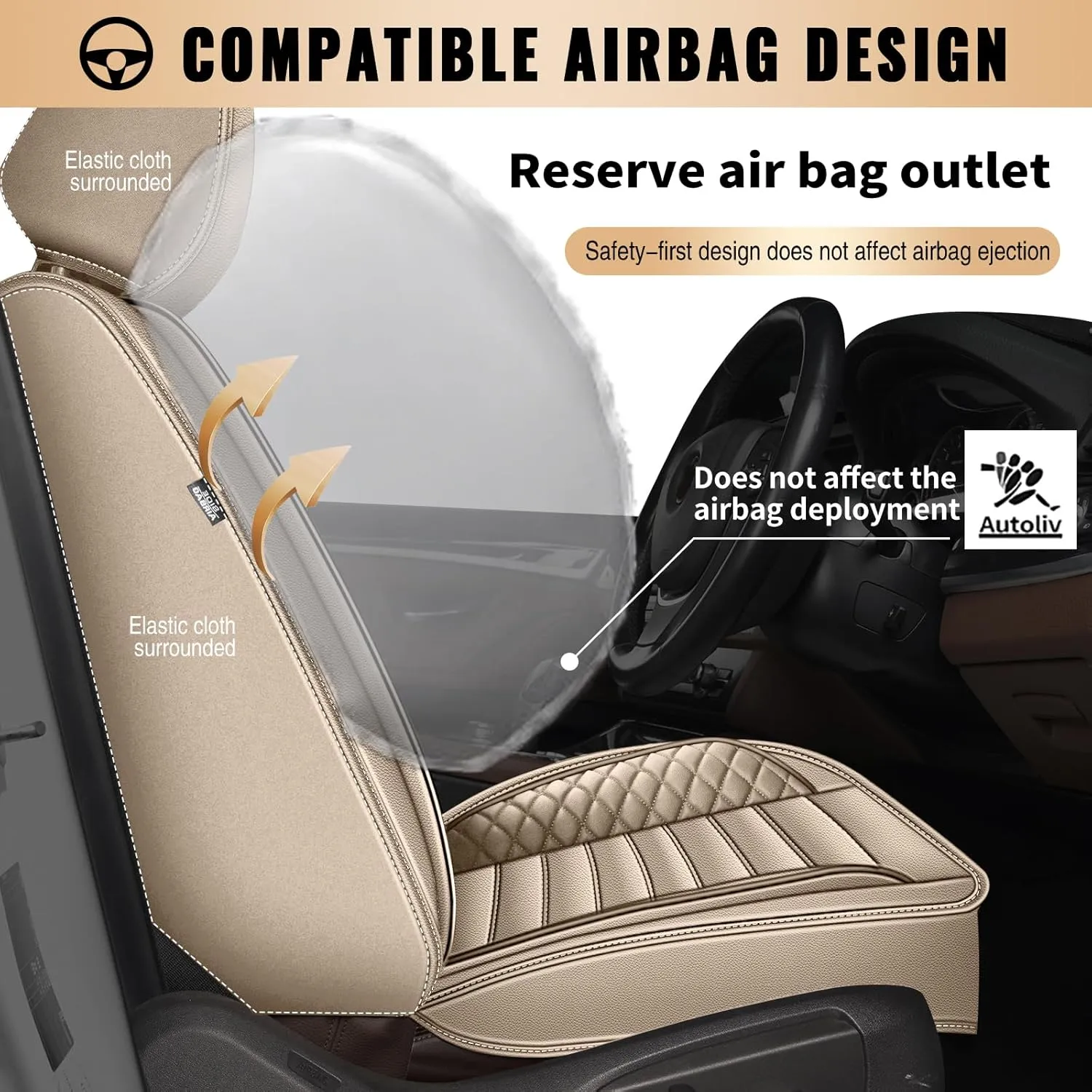 Car Seat Covers Fit for Hyundai Kona 2018-2025: Full Set 5 Seats Faux Leather Seat Cover Waterproof Seat Protectors Automotive Seat Cushion(Beige)-2 Rows 5 Seats