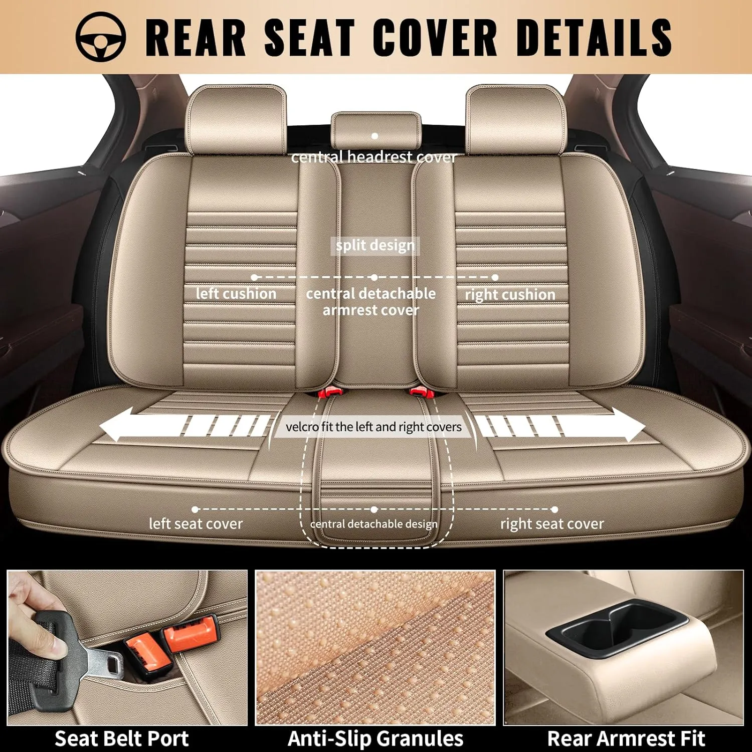 Car Seat Covers Fit for Hyundai Kona 2018-2025: Full Set 5 Seats Faux Leather Seat Cover Waterproof Seat Protectors Automotive Seat Cushion(Beige)-2 Rows 5 Seats