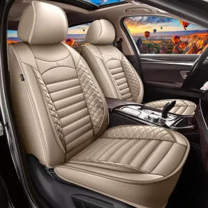 Car Seat Covers Fit for Hyundai Kona 2018-2025: Full Set 5 Seats Faux Leather Seat Cover Waterproof Seat Protectors Automotive Seat Cushion(Beige)-2 Rows 5 Seats