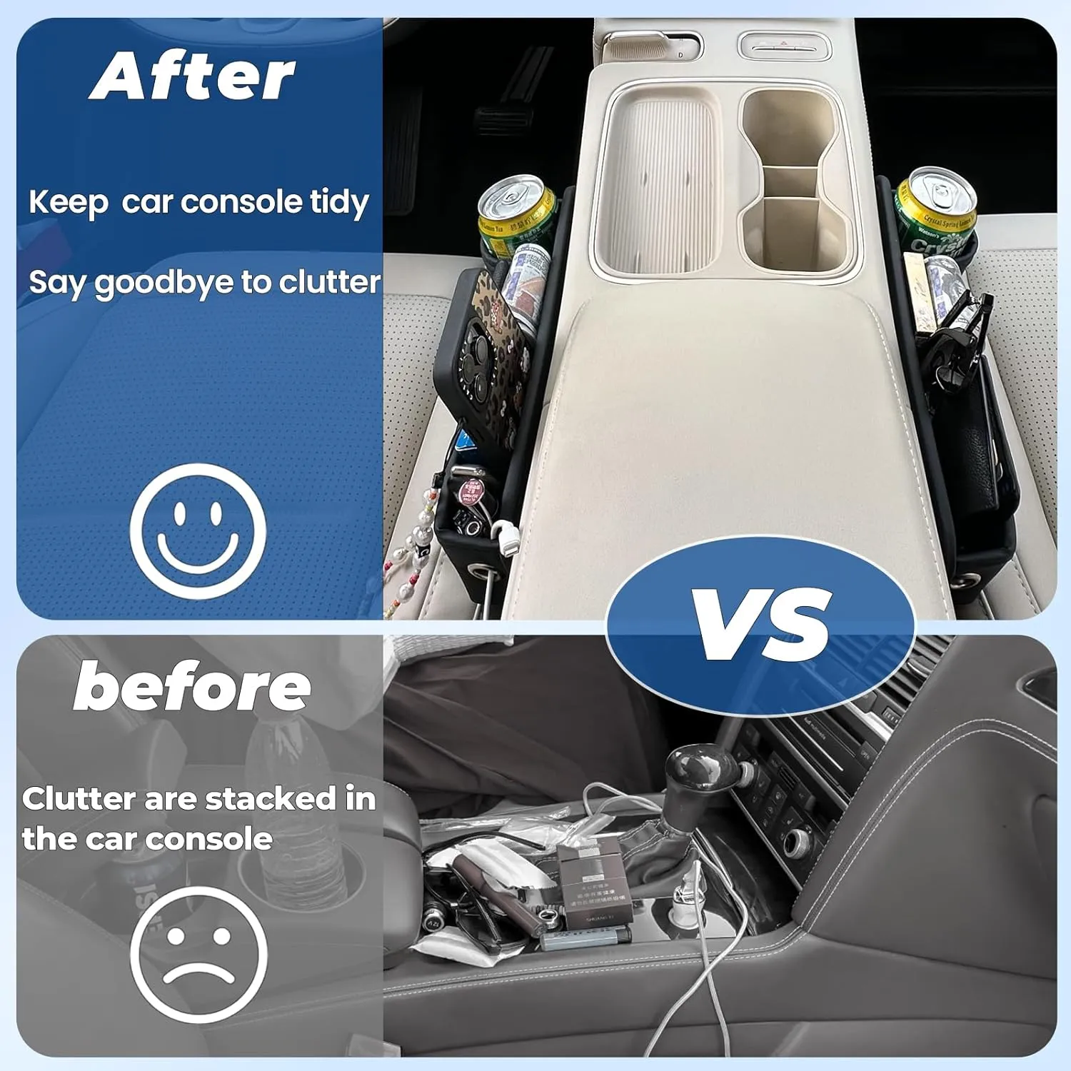 Car Seat Gap Filler Organizer, Car Seat Organizer, Seat Gap Storage Box with Cup Holders for Drink, Car Leather Cup Holder Gap Bag Front Seat for Holding Phone, Sunglasses,Keys, cards（Brown Driver's )