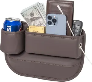 Car Seat Gap Filler Organizer, Car Seat Organizer, Seat Gap Storage Box with Cup Holders for Drink, Car Leather Cup Holder Gap Bag Front Seat for Holding Phone, Sunglasses,Keys, cards（Brown Driver's )