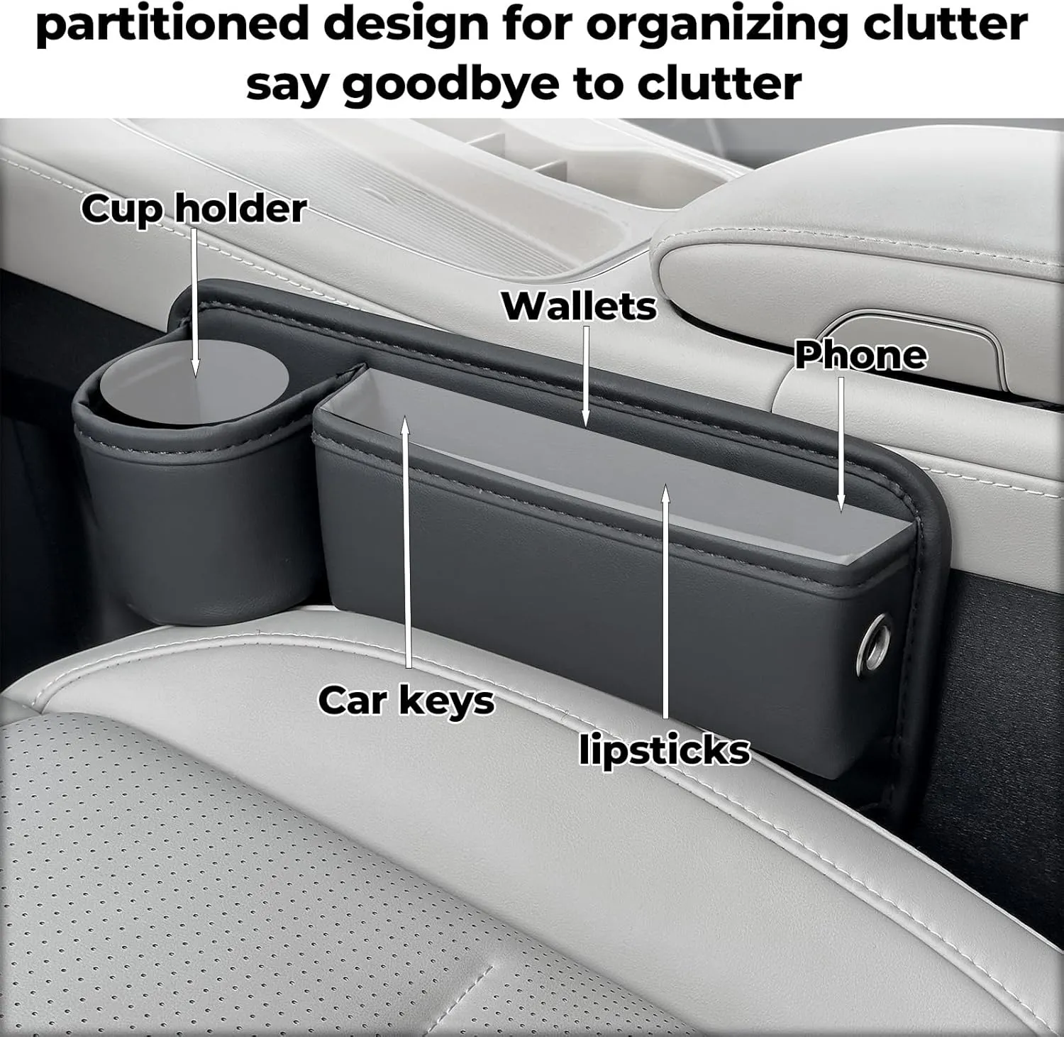 Car Seat Gap Filler Organizer, Car Seat Organizer, Seat Gap Storage Box with Cup Holders for Drink, Car Leather Cup Holder Gap Bag Front Seat for Holding Phone, Sunglasses,Keys, cards（Brown Driver's )