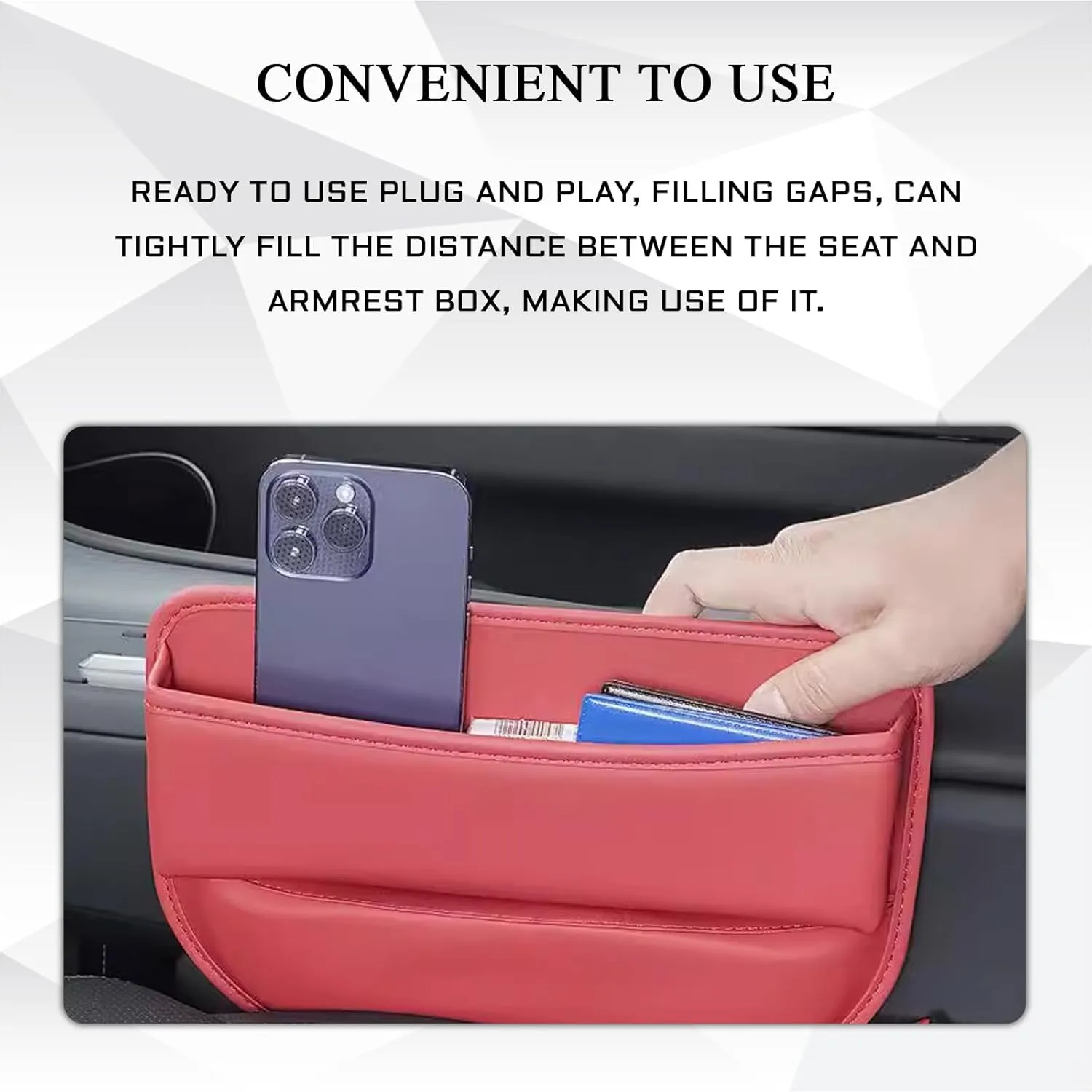 Car Seat Gap Filler Organizer Seat Gap Storage Box, Car Leather Cup Holder Gap Bag, L-Capacity Car Seat Gap Filler Storage Box with Card Holder for Glasses,Phone,Keys Car Accessories(Black)