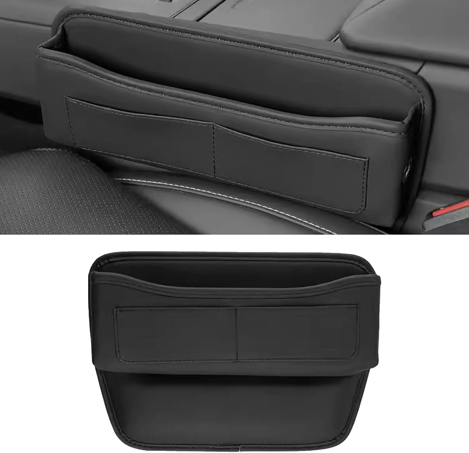 Car Seat Gap Filler Organizer Seat Gap Storage Box, Car Leather Cup Holder Gap Bag, L-Capacity Car Seat Gap Filler Storage Box with Card Holder for Glasses,Phone,Keys Car Accessories(Black)