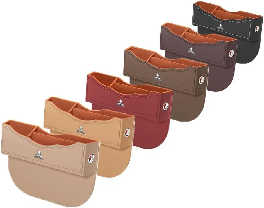 Car Seat Storage Box for Mitsubishi Cross/Outlander/L200/Pajero Series Car Seat Gap Organizer Seat Side Bag Reserved Charging Cable Hole Car Accessories,One Piece-Brown