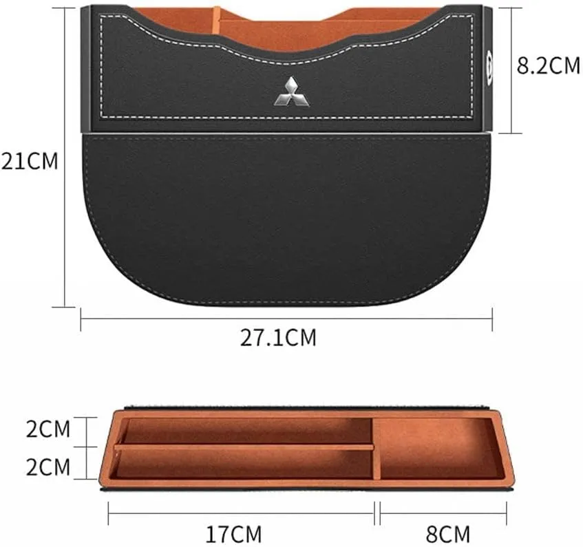 Car Seat Storage Box for Mitsubishi Cross/Outlander/L200/Pajero Series Car Seat Gap Organizer Seat Side Bag Reserved Charging Cable Hole Car Accessories,One Piece-Brown