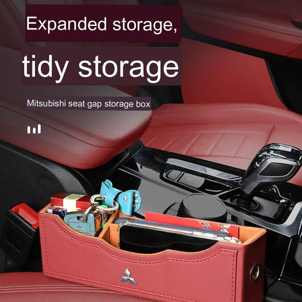 Car Seat Storage Box for Mitsubishi Cross/Outlander/L200/Pajero Series Car Seat Gap Organizer Seat Side Bag Reserved Charging Cable Hole Car Accessories,One Piece-Brown