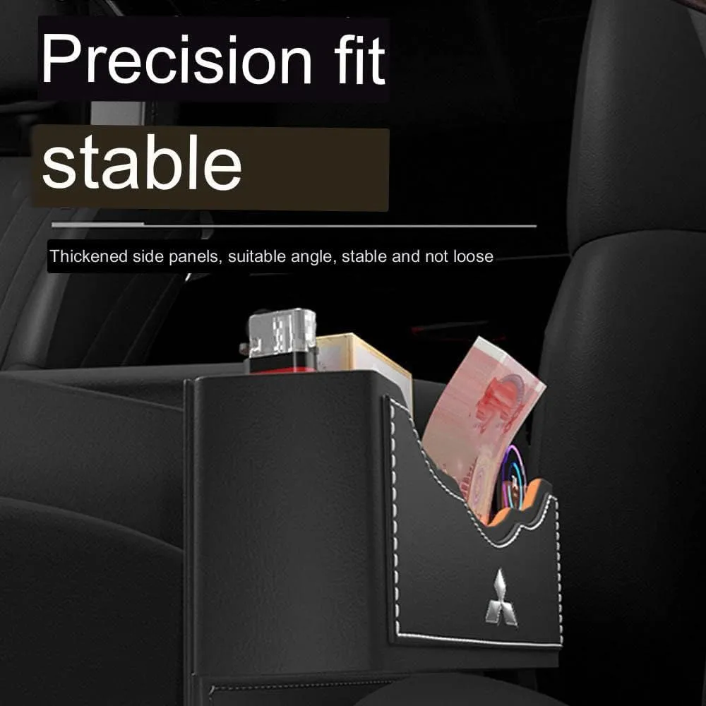Car Seat Storage Box for Mitsubishi Cross/Outlander/L200/Pajero Series Car Seat Gap Organizer Seat Side Bag Reserved Charging Cable Hole Car Accessories,One Piece-Brown