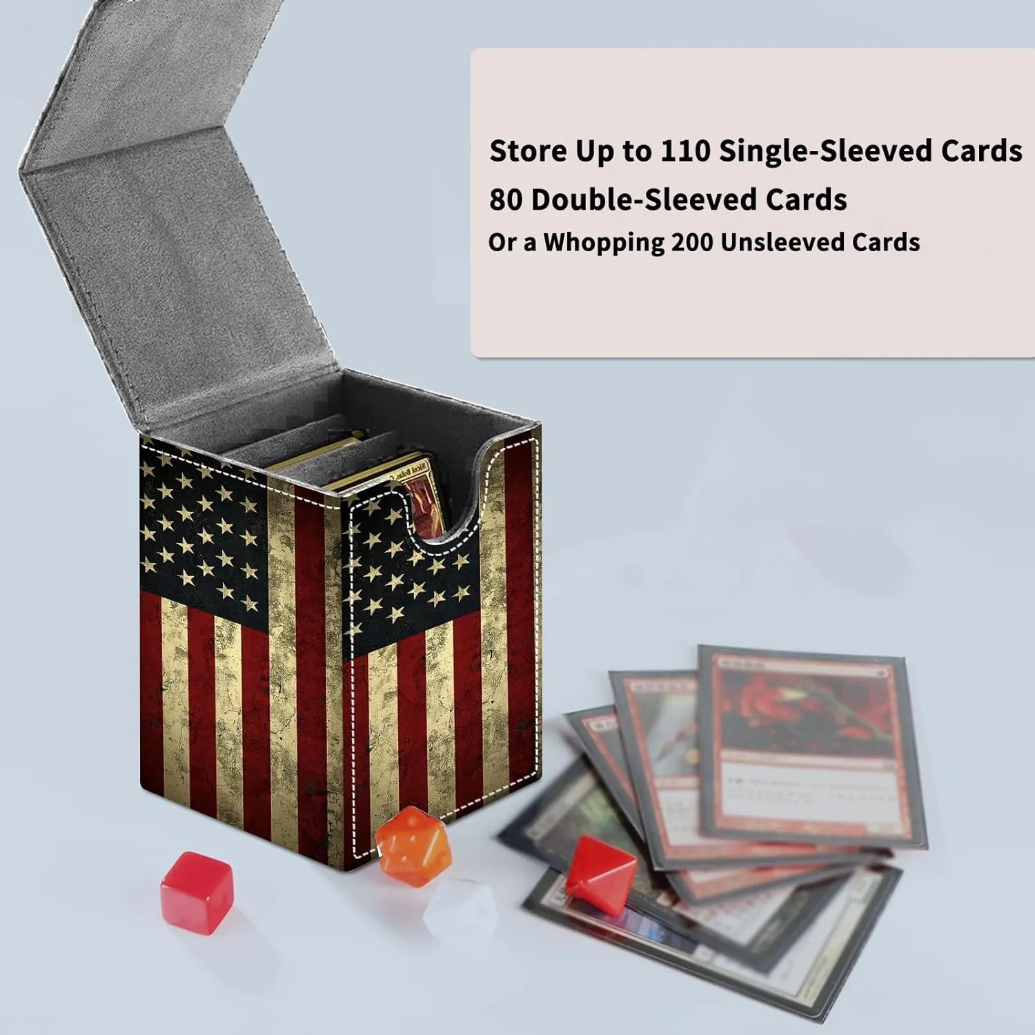 Card Deck Box for Commander Deck Box, MTG Deck Box Fits 100  Double/150  Single Sleeved Cards, PU Leather Strong Magnet Waterproof Card Case for TCG CCG Trading Card Games, Vintage USA Flag