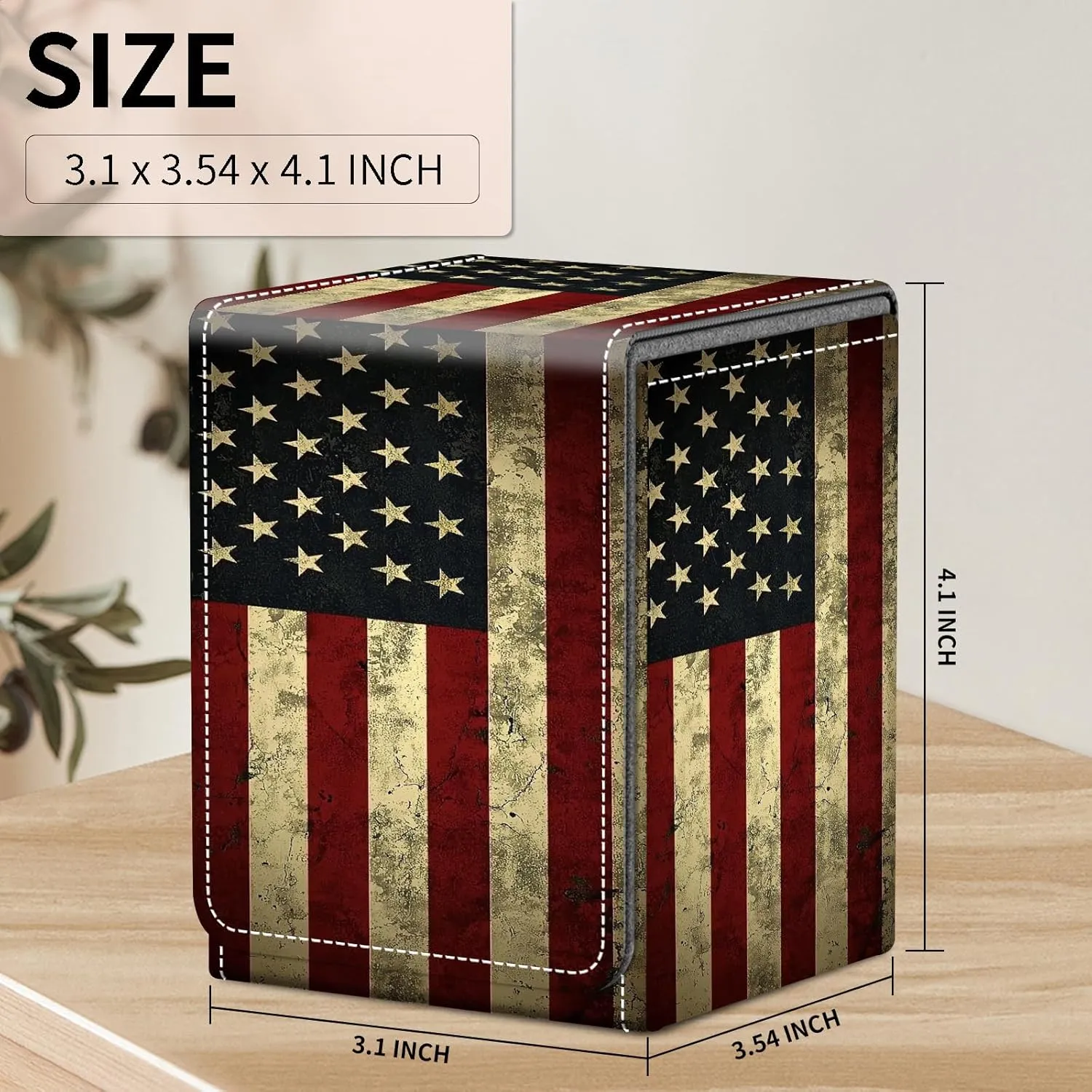 Card Deck Box for Commander Deck Box, MTG Deck Box Fits 100  Double/150  Single Sleeved Cards, PU Leather Strong Magnet Waterproof Card Case for TCG CCG Trading Card Games, Vintage USA Flag