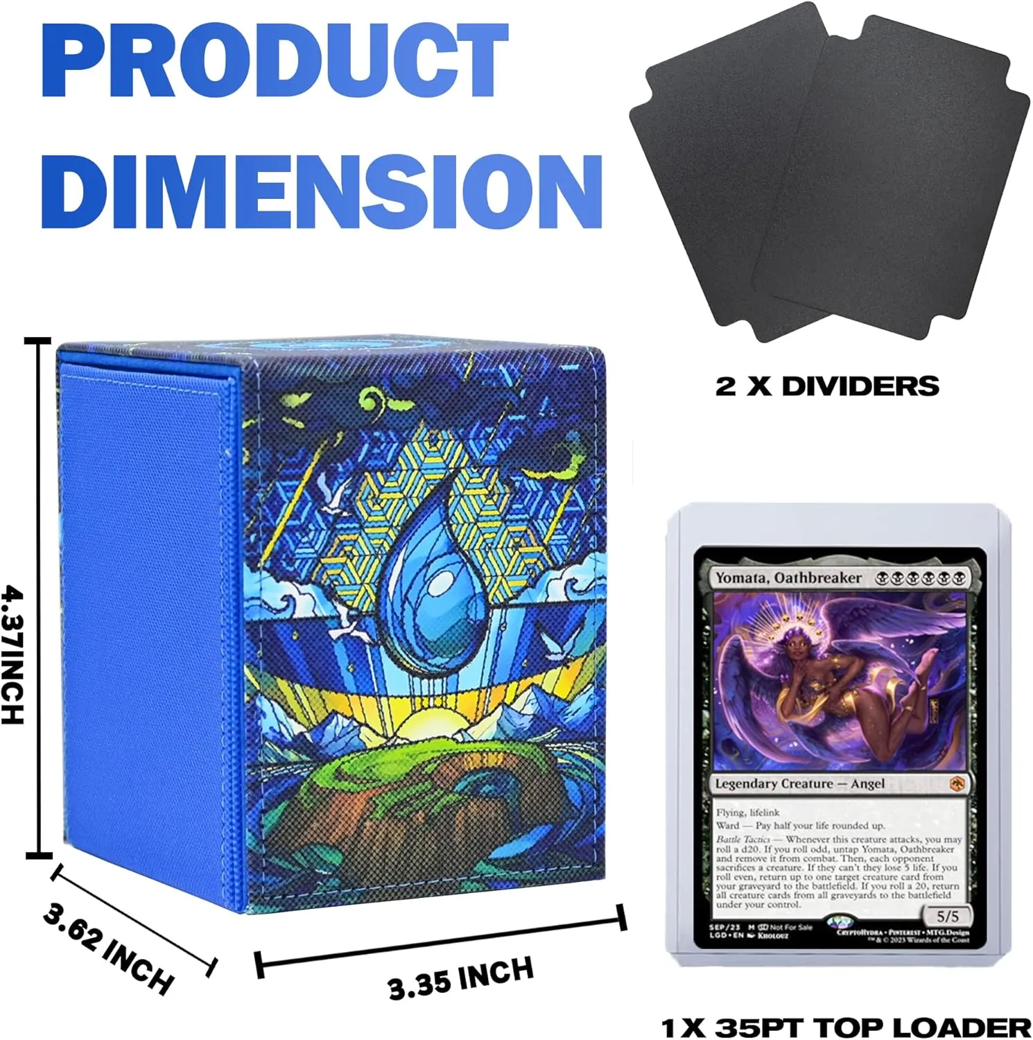 Card Deck Box for MTG Commander Display, Holds 100  Double-Sleeved Cards,Trading Card Storage Box for TCG/MTG/Sports Cards with 2 Dividers & 1 Toploader