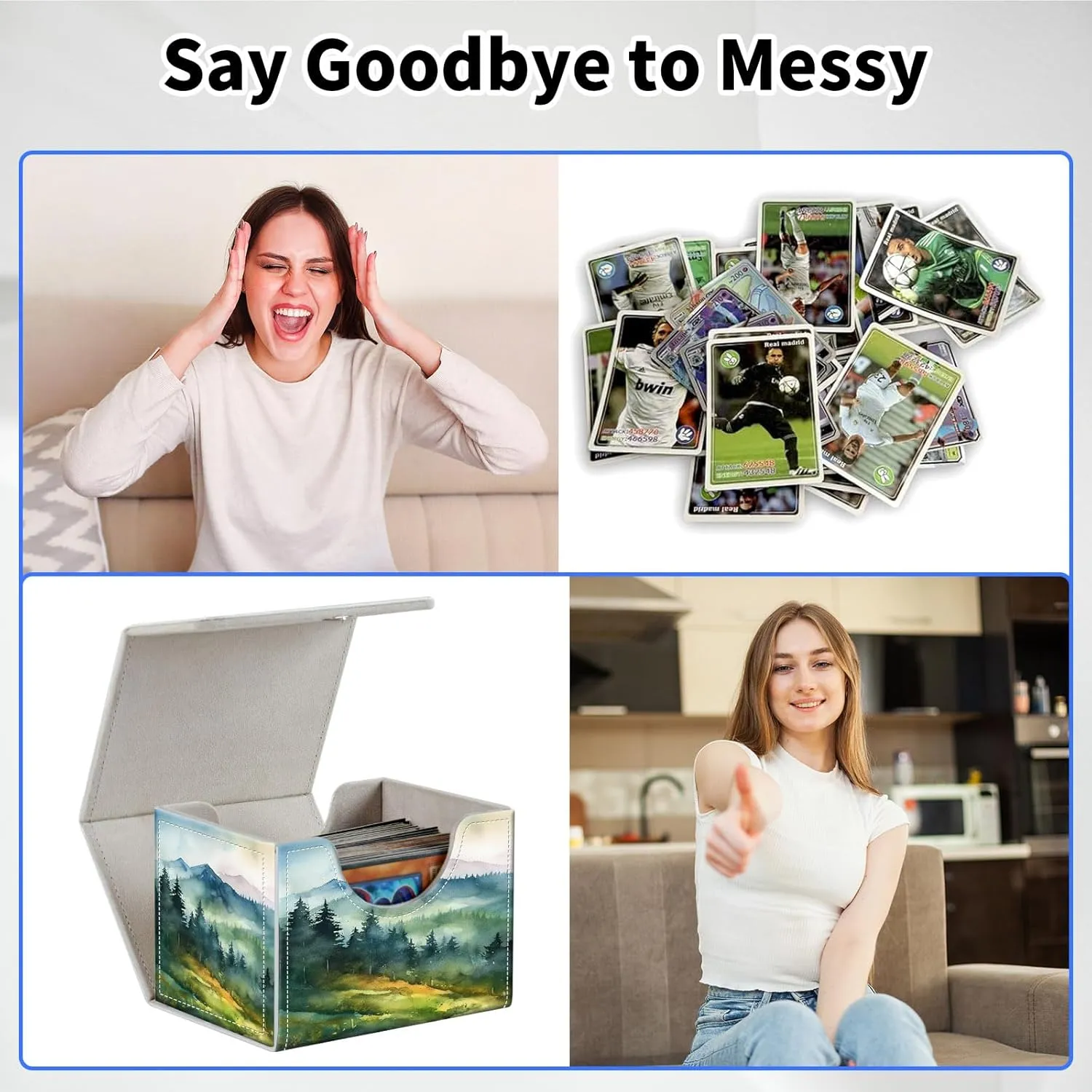 Card Deck Box for MTG, PU Leather Microfiber Lining Trading Card Storage Case Fits 100  Sleeved Cards Strong Magnet Cover Holder for Magic Commander TCG CCG, Watercolor Landscape Painting