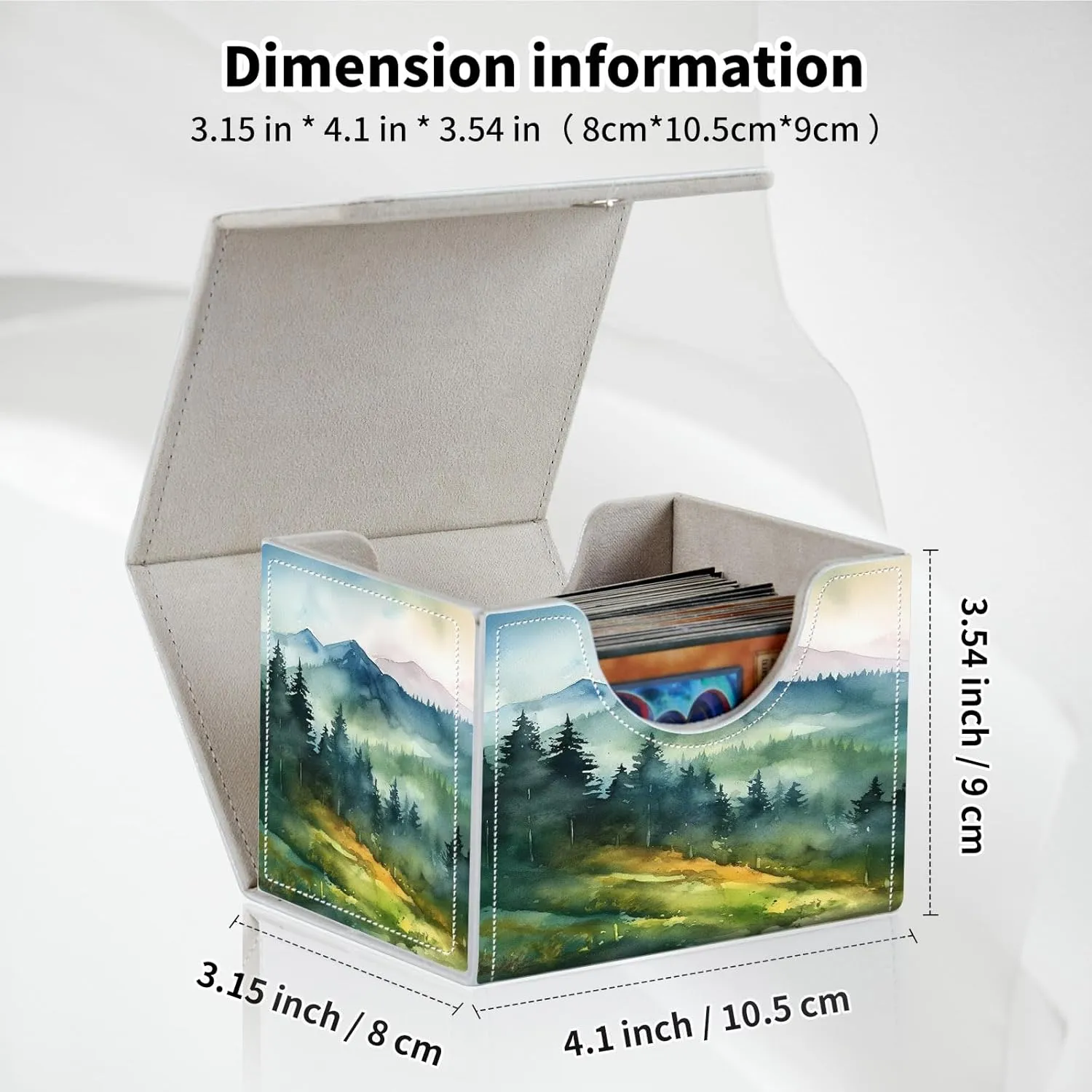 Card Deck Box for MTG, PU Leather Microfiber Lining Trading Card Storage Case Fits 100  Sleeved Cards Strong Magnet Cover Holder for Magic Commander TCG CCG, Watercolor Landscape Painting